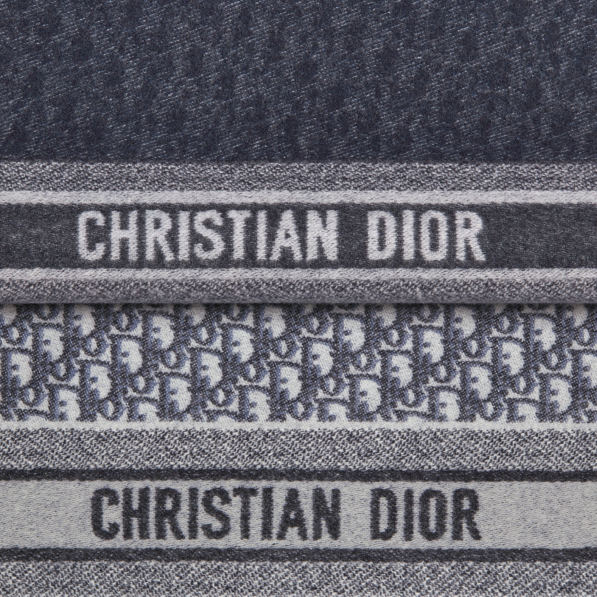 Dior 印花围巾 米白色和海军蓝色山羊绒 Oblique 印花 E09