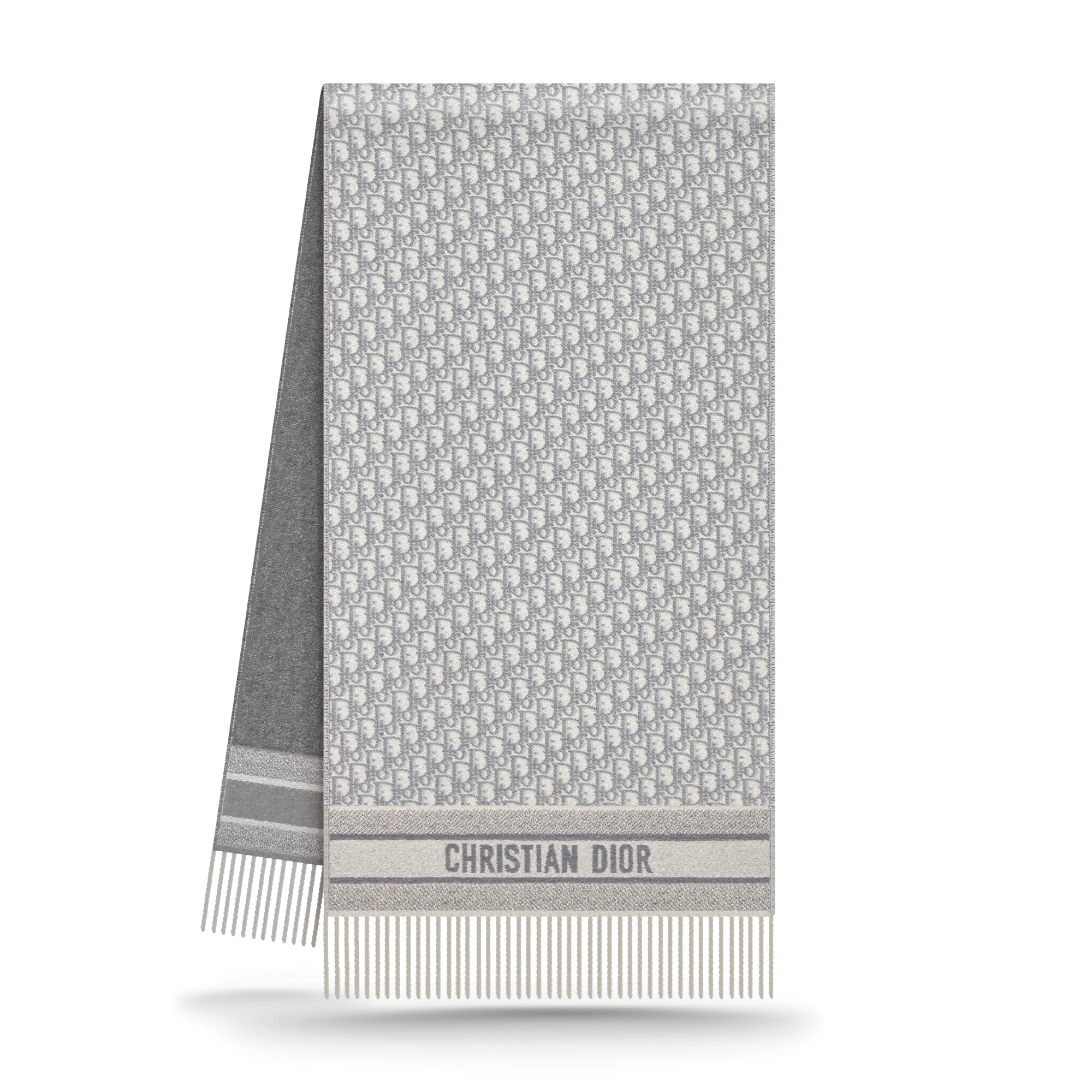 Dior 印花围巾 米白色和灰色山羊绒 Oblique 印花 E03