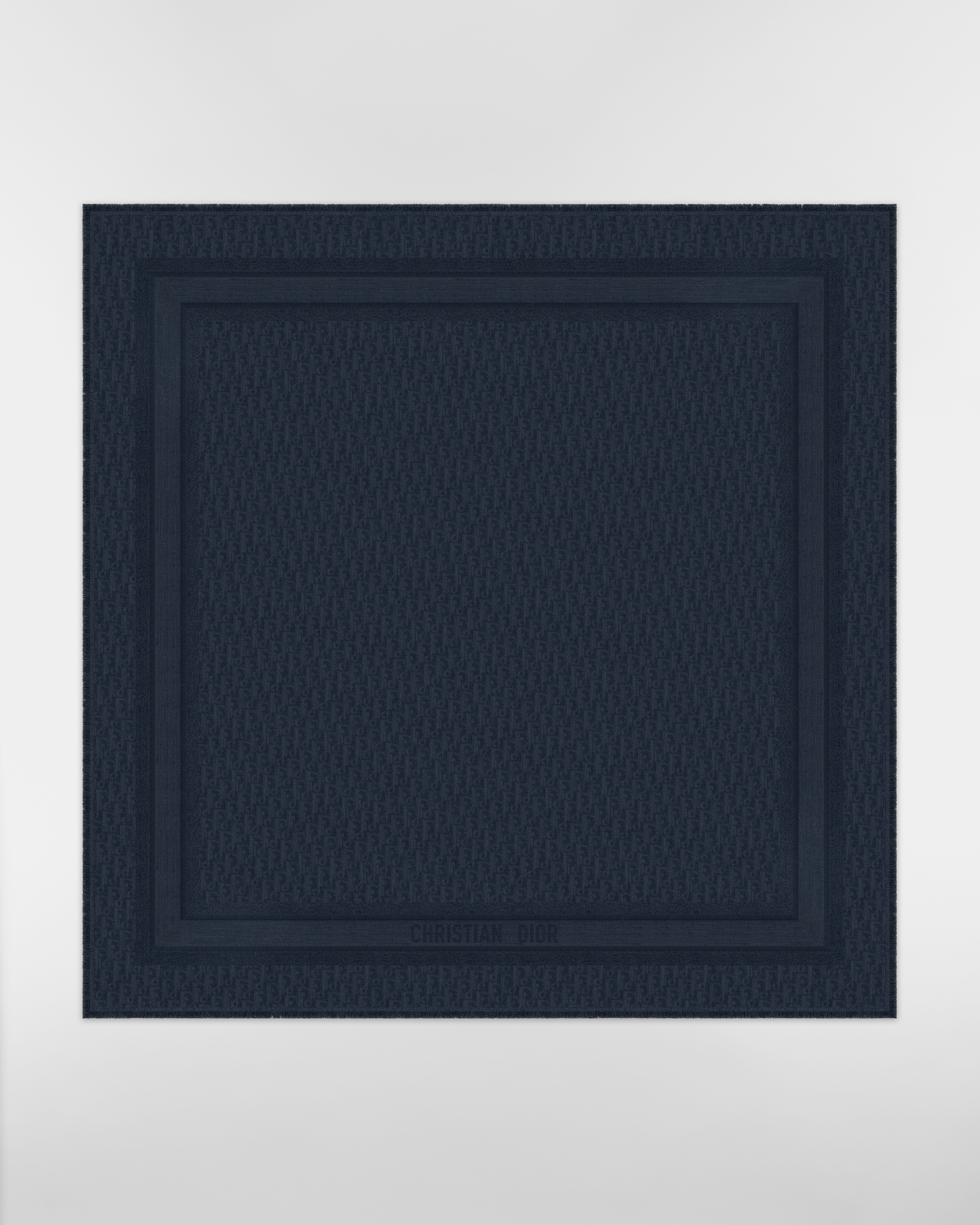 Dior 印花披肩 海军蓝色绵羊毛混纺面料 Oblique 印花 E01