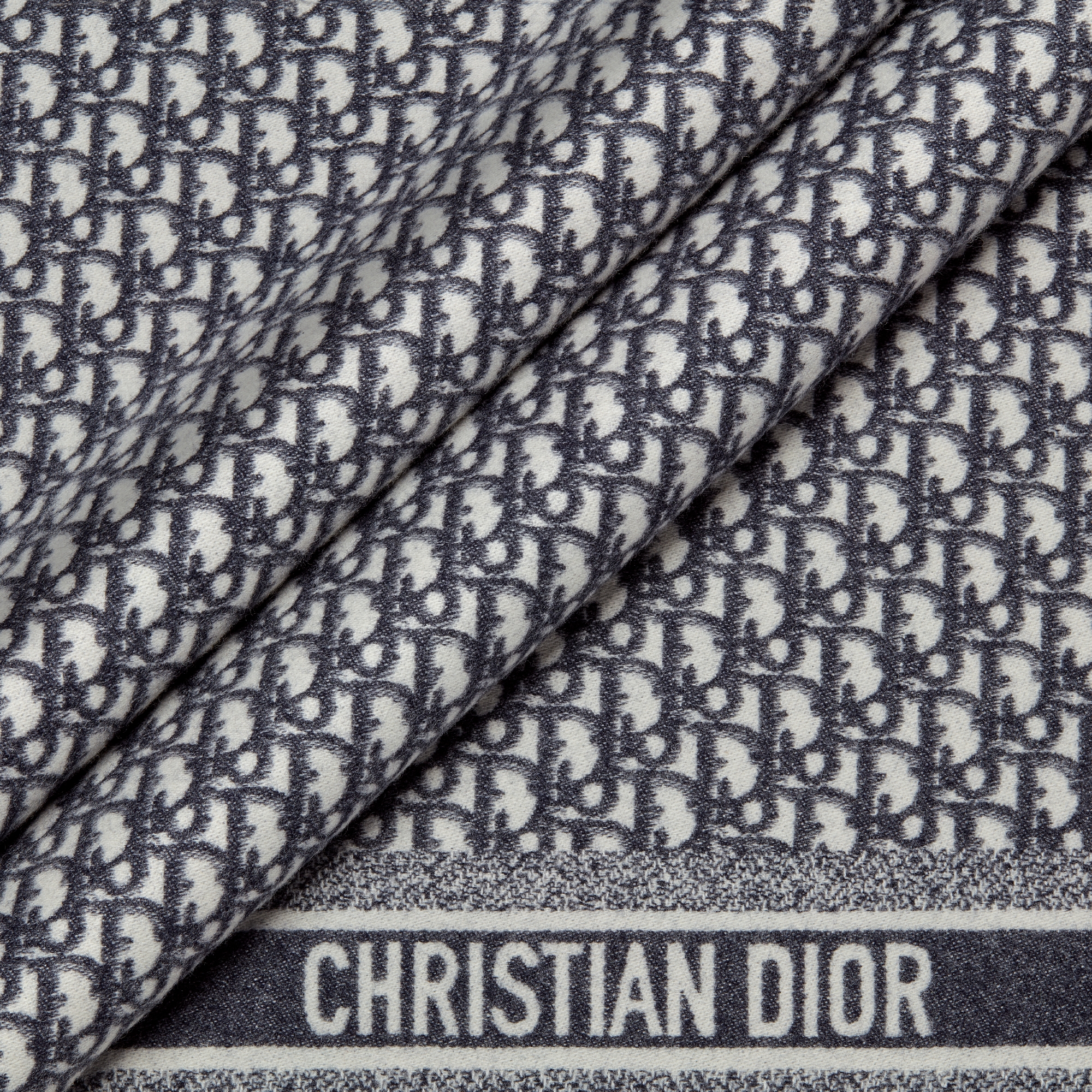 Dior 印花织毯 海军蓝色山羊绒面料 Oblique 印花 E09