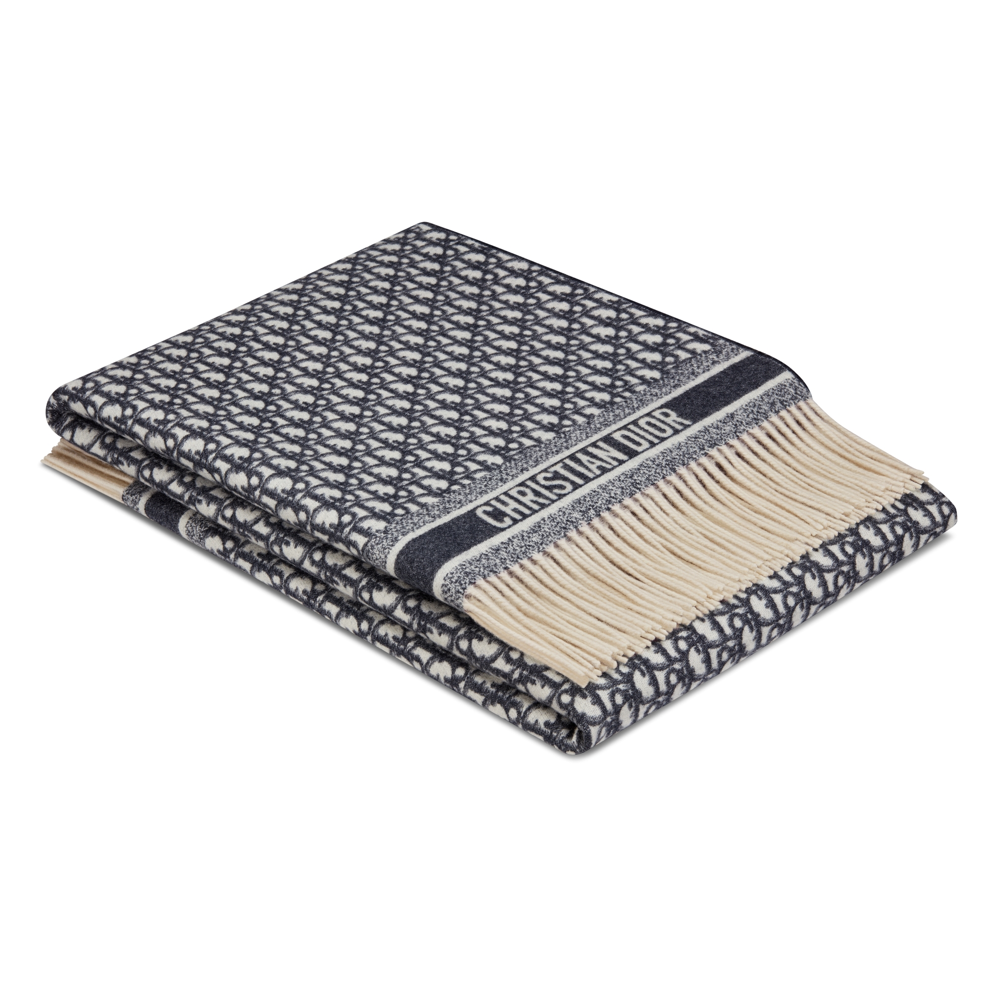 Dior 印花织毯 海军蓝色山羊绒面料 Oblique 印花 E10