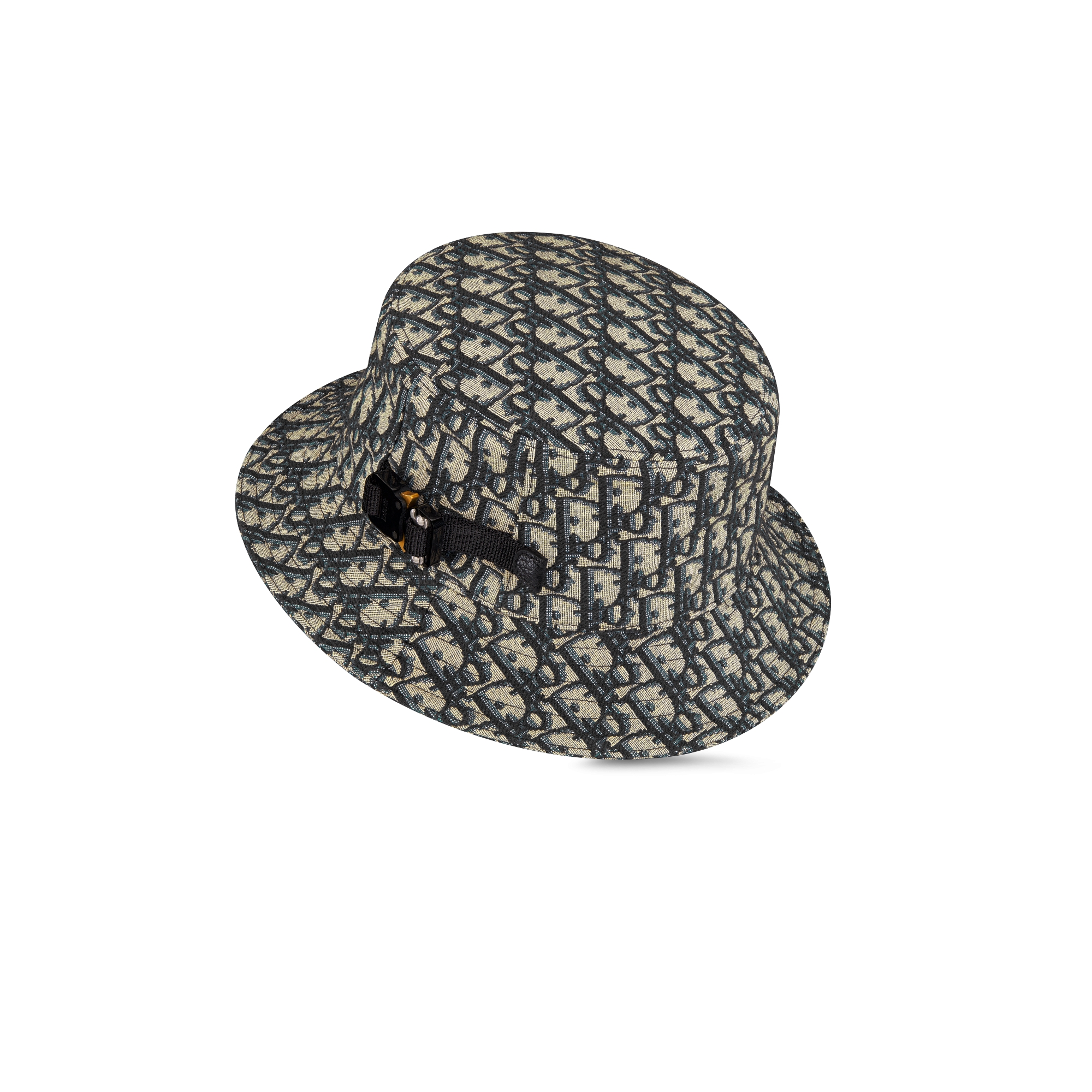 桶帽 海军蓝色和米色棉质混纺面料 Oblique 印花 E05