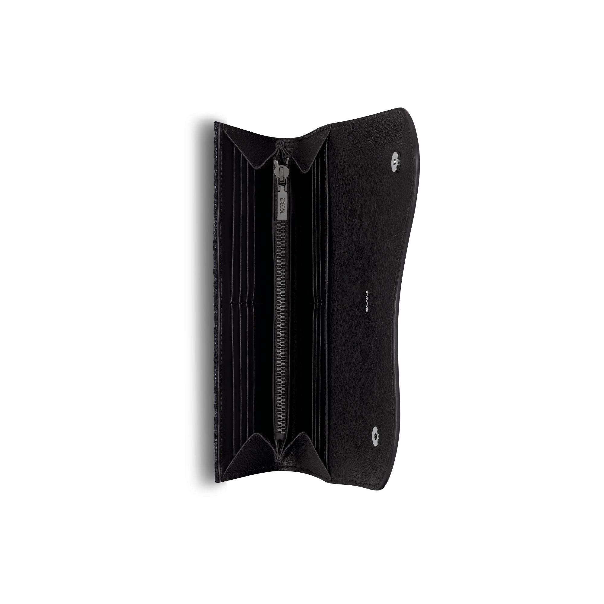 马鞍长款钱包 黑色 Oblique 印花面料和黑色粒面牛皮革 E06