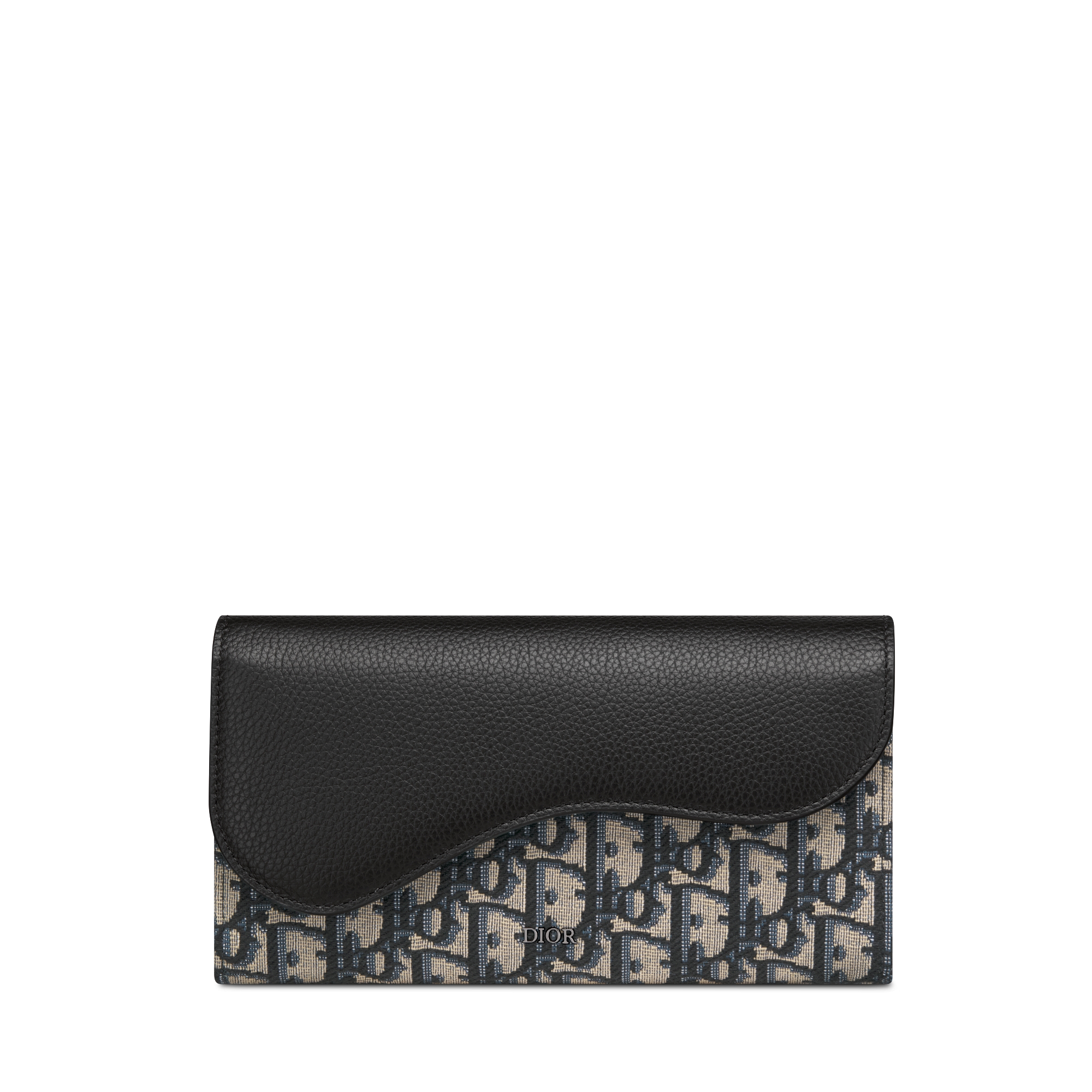 马鞍长款钱包 米色和黑色 Oblique 印花面料搭配黑色粒面牛皮革 E01