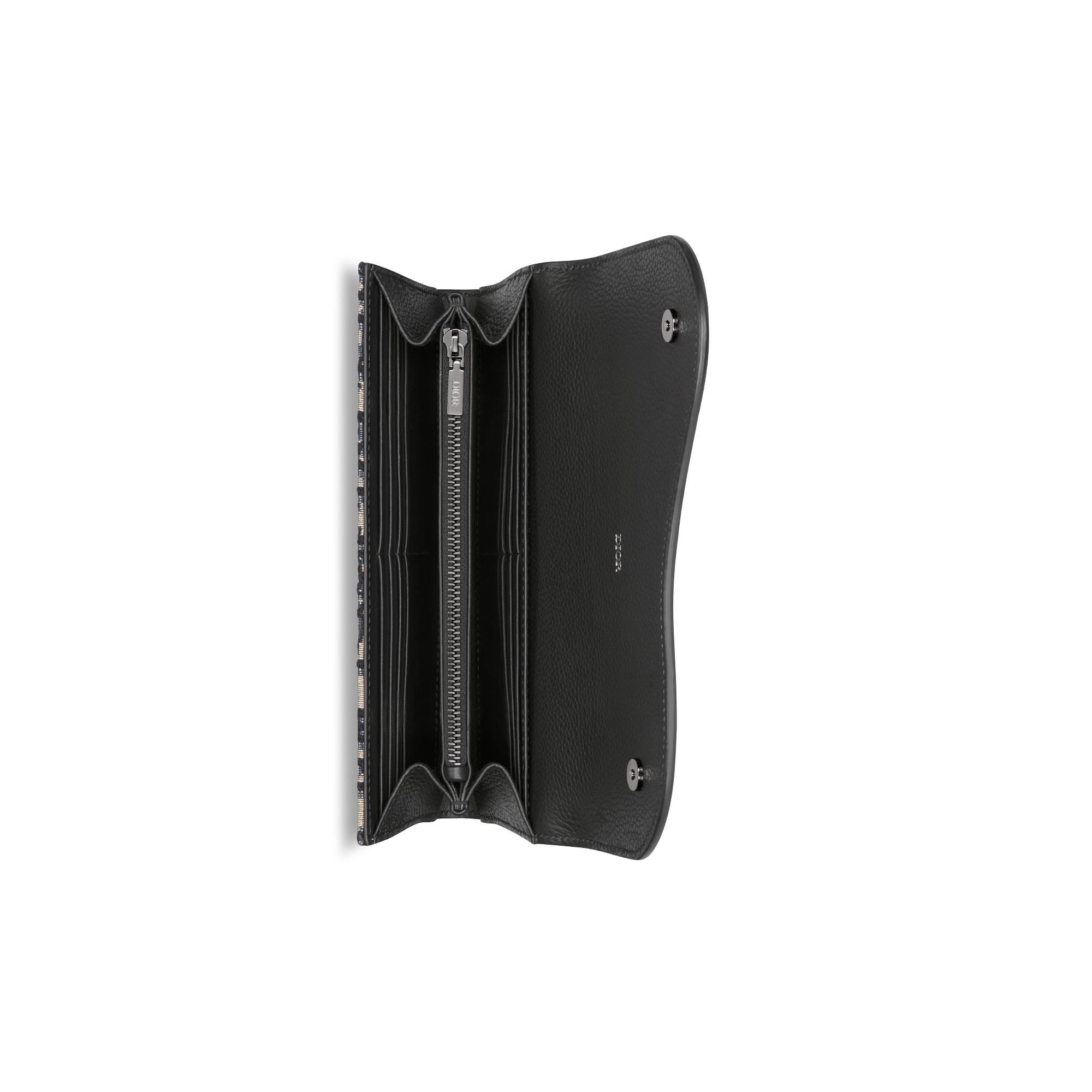 马鞍长款钱包 米色和黑色 Oblique 印花面料搭配黑色粒面牛皮革 E06