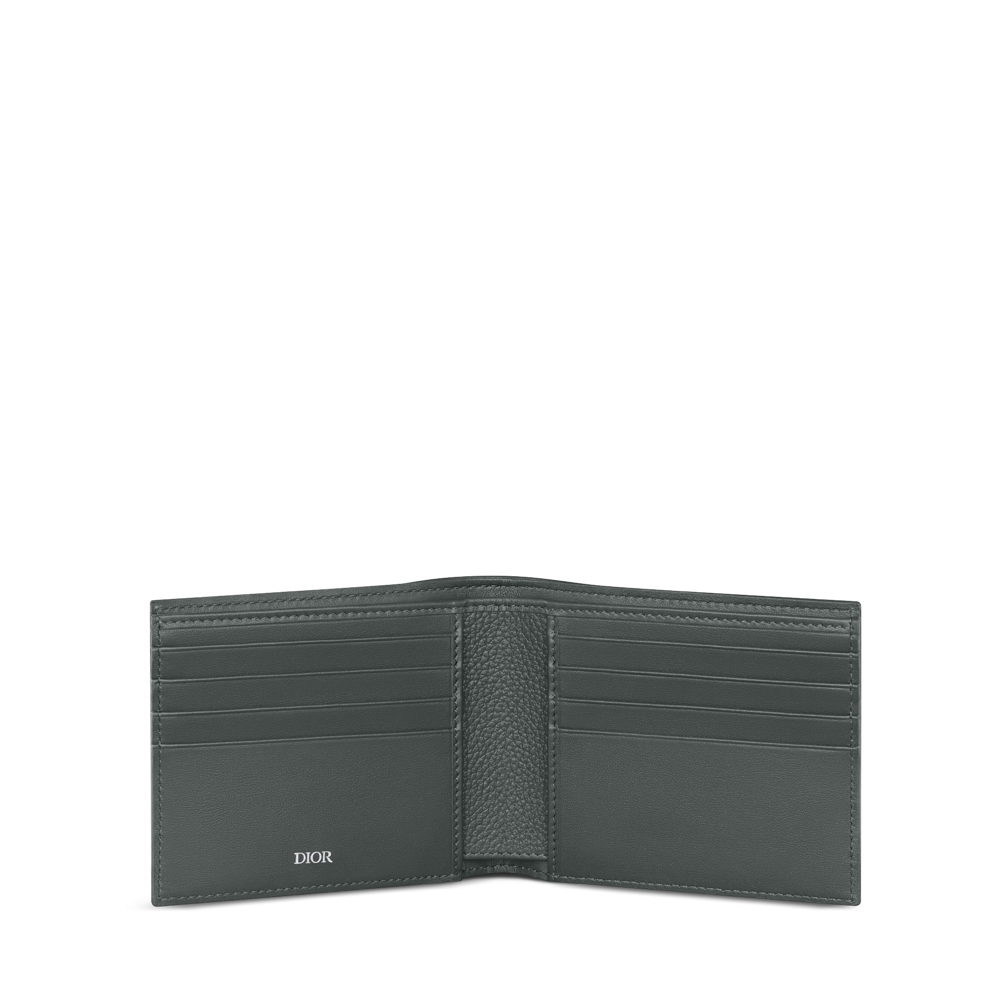 双折马鞍钱包 煤灰色细工镶嵌粒面牛皮革和煤灰色 Oblique 印花帆布 E07