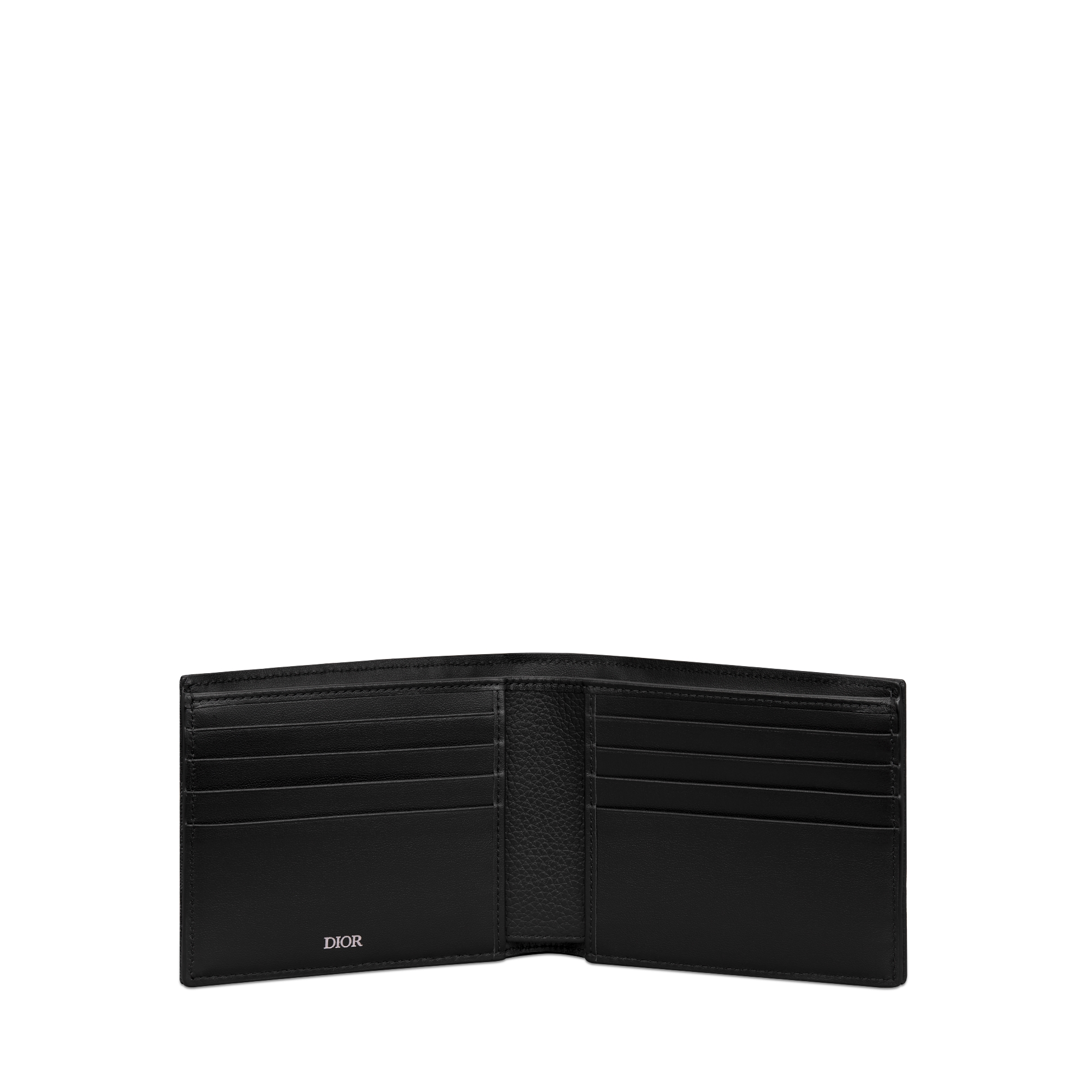 双折马鞍钱包 黑色细工镶嵌粒面牛皮革和黑色 Oblique 印花面料 E07