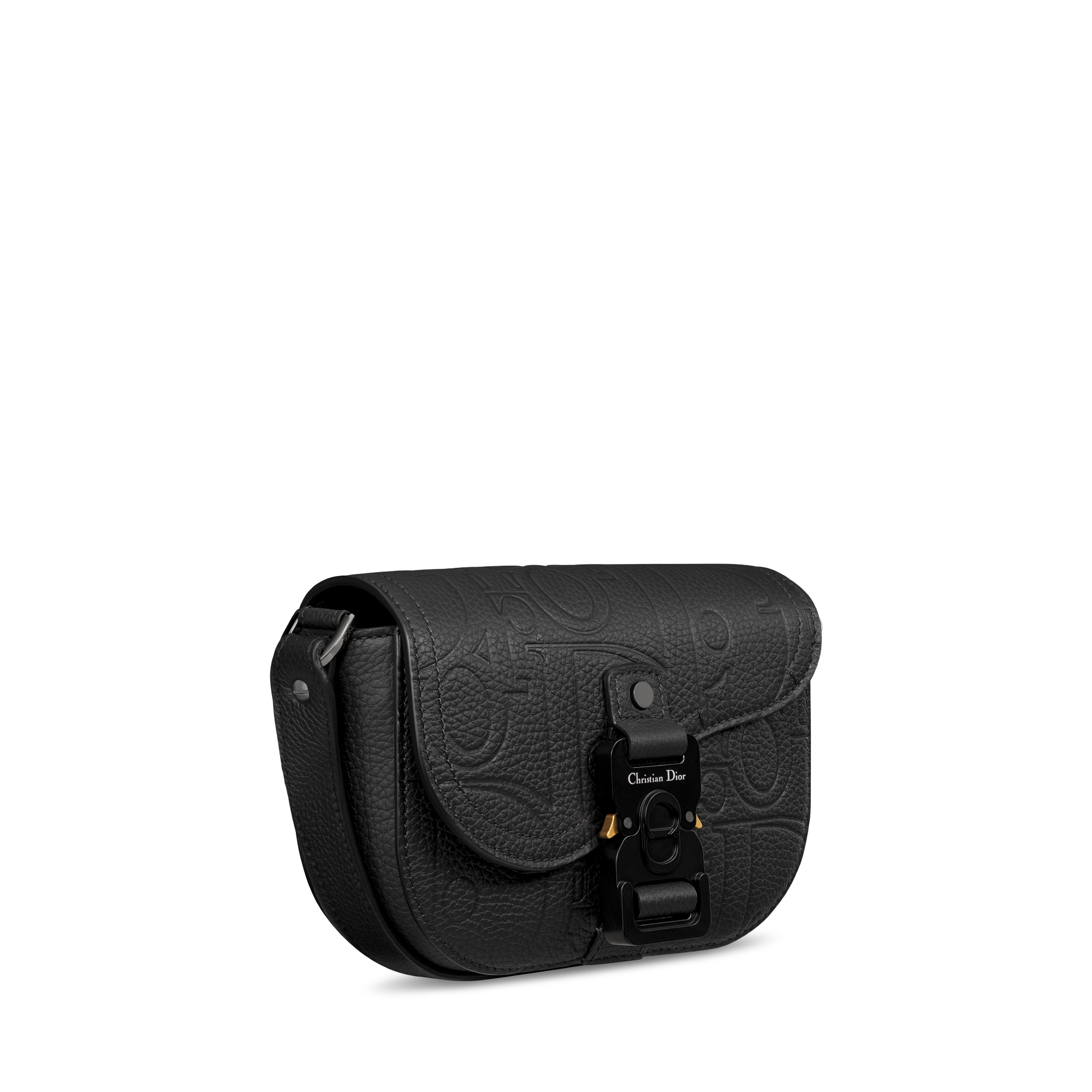 迷你马鞍翻盖信使包 黑色 Dior Gravity 印花效果皮革 E03