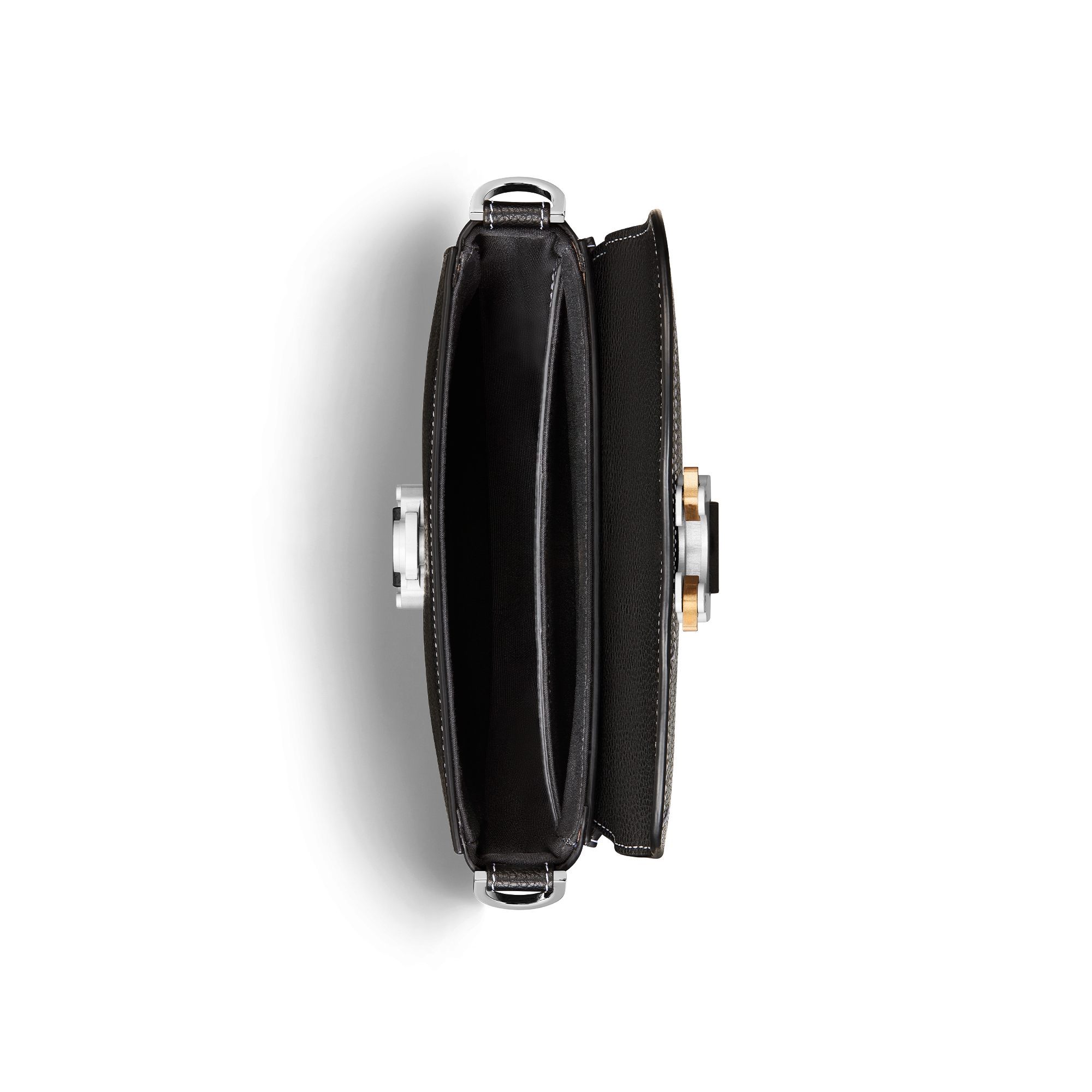 迷你马鞍信使包 黑色粒面牛皮革搭配翻盖 E06