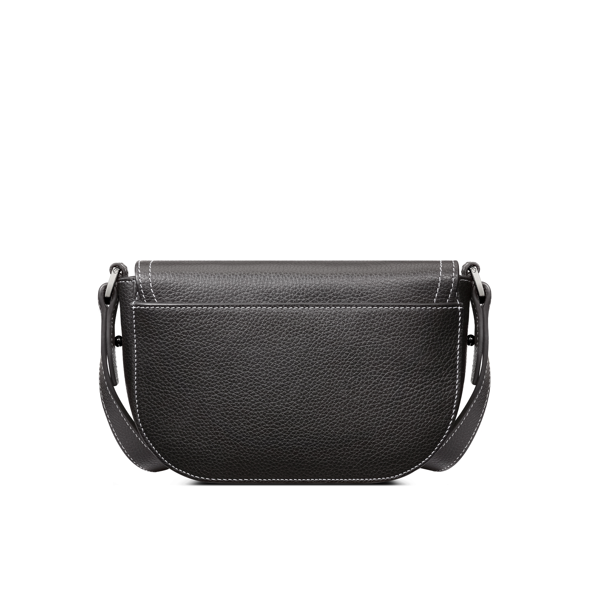 迷你马鞍信使包 黑色粒面牛皮革搭配翻盖 E08