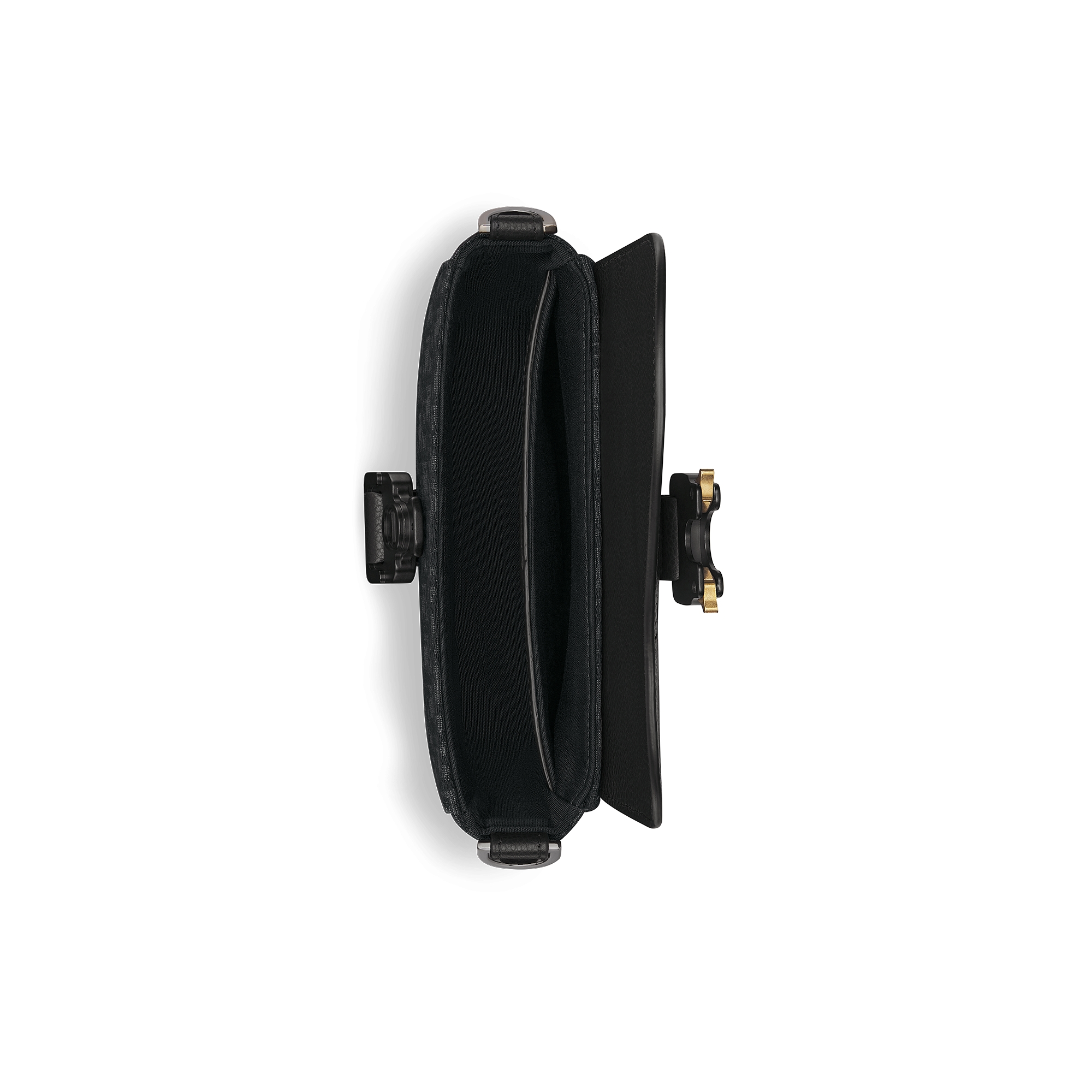 迷你马鞍信使包 黑色 Oblique 印花面料和黑色粒面牛皮革搭配翻盖 E06