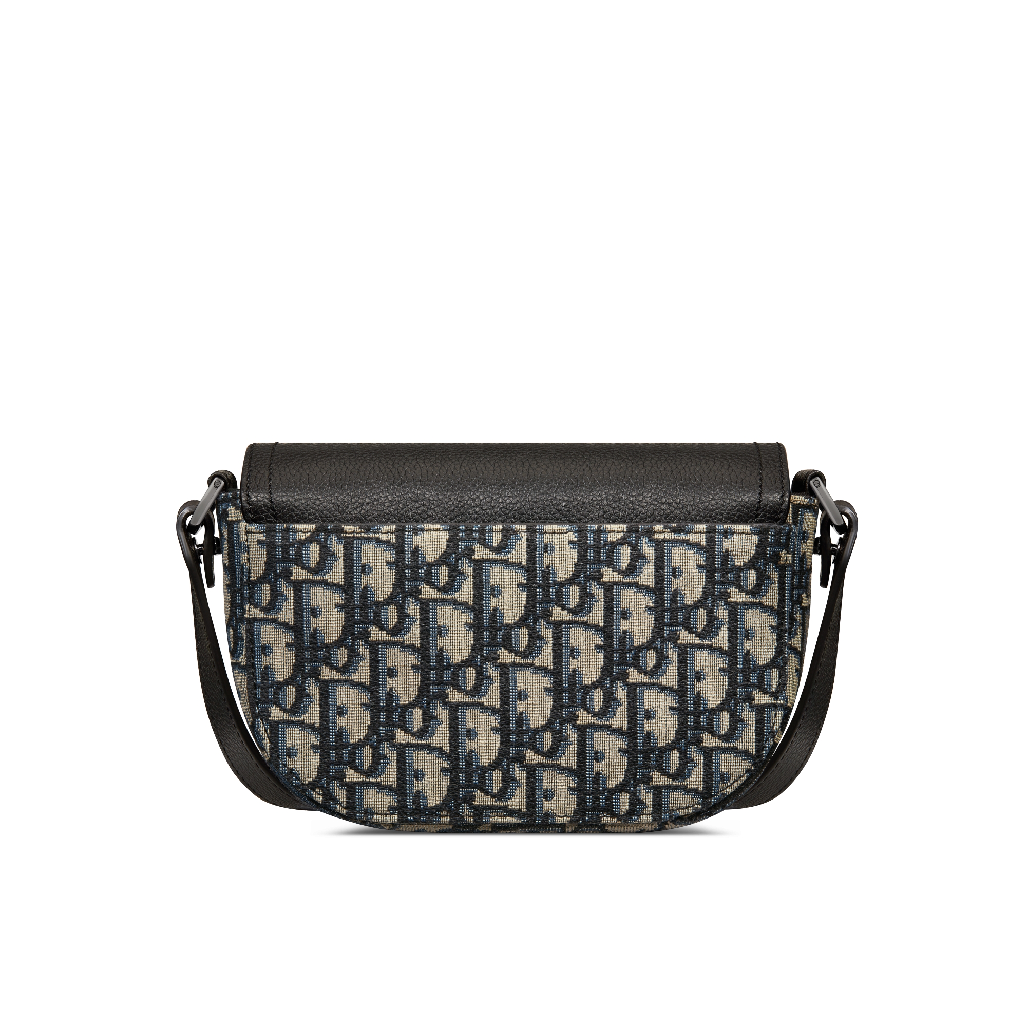 迷你马鞍信使包 米色和黑色 Oblique 印花面料和黑色粒面牛皮革搭配翻盖 E08