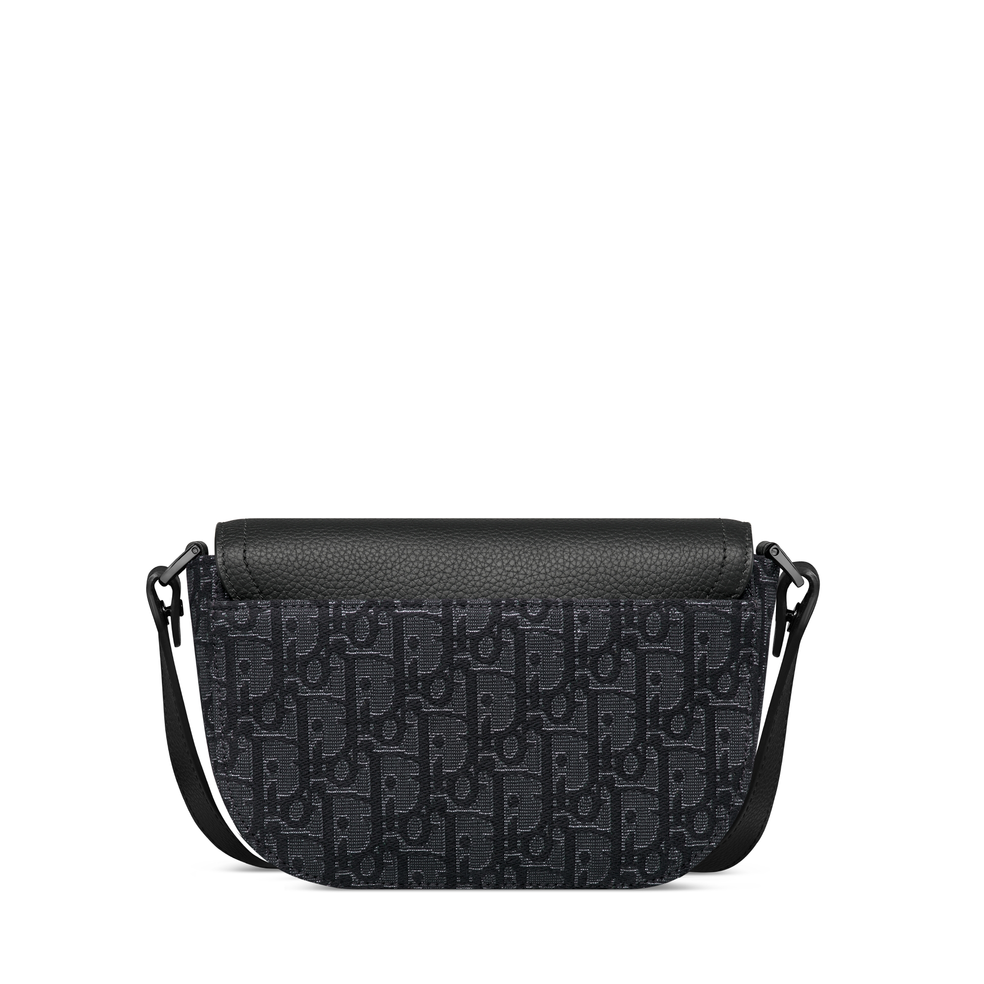 迷你马鞍翻盖信使包 银色调金属光泽 Oblique 印花面料和黑色粒面牛皮革 E08