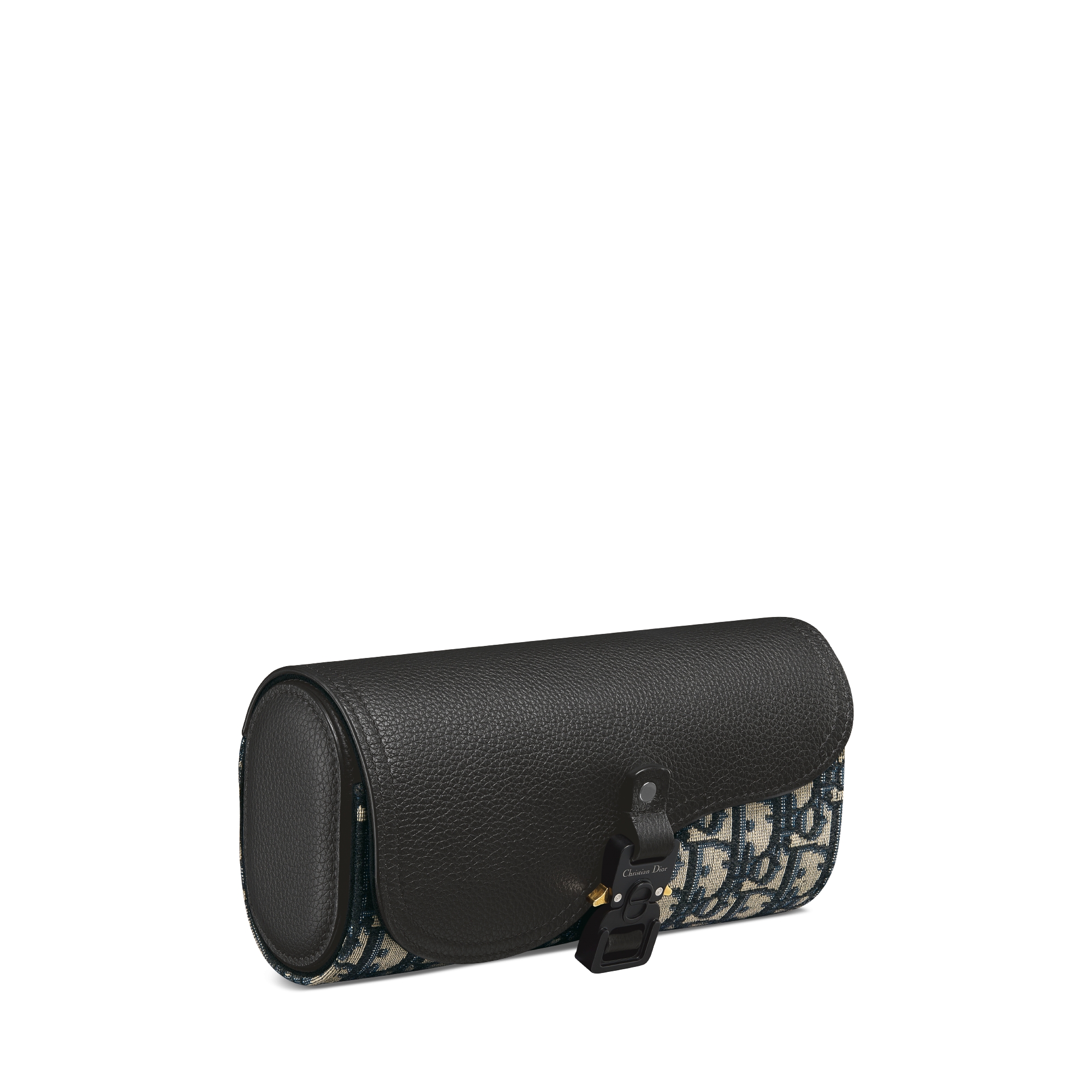 马鞍表盒 米色和黑色 Oblique 印花面料搭配黑色粒面牛皮革 E03