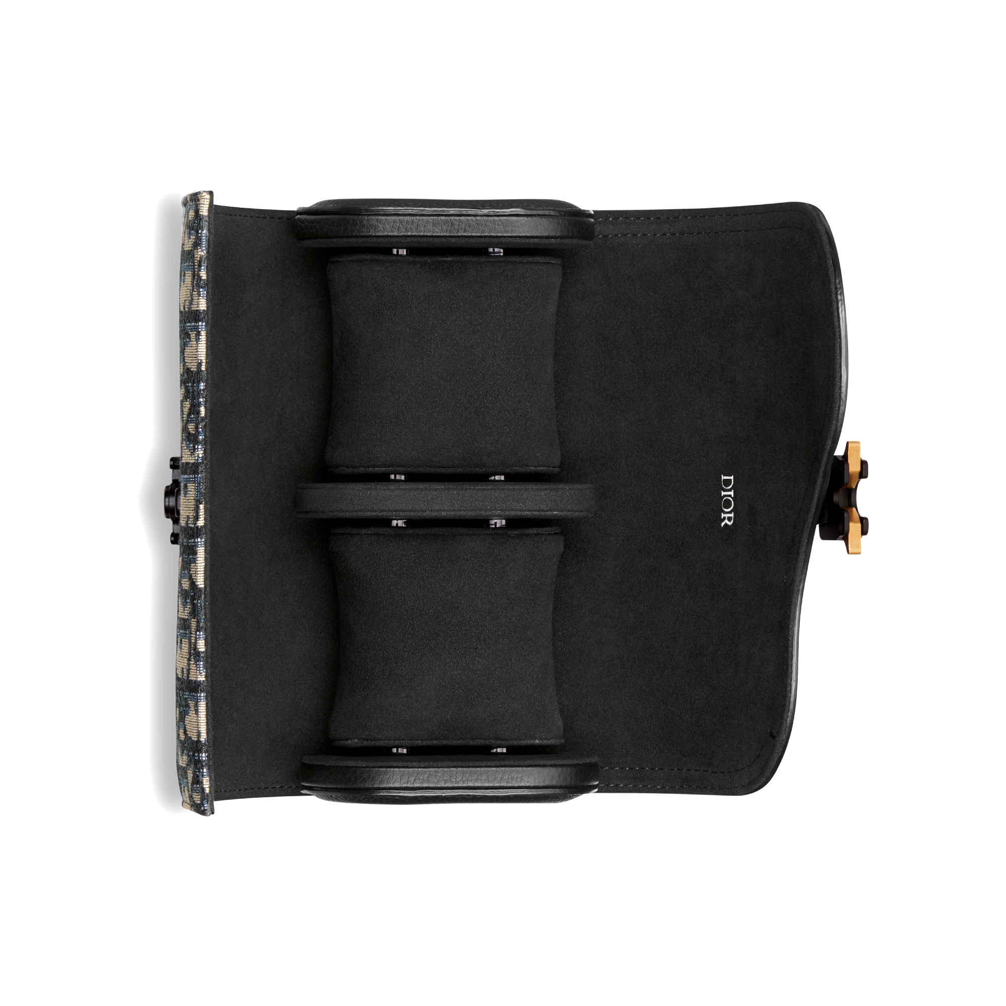 马鞍表盒 米色和黑色 Oblique 印花面料搭配黑色粒面牛皮革 E06