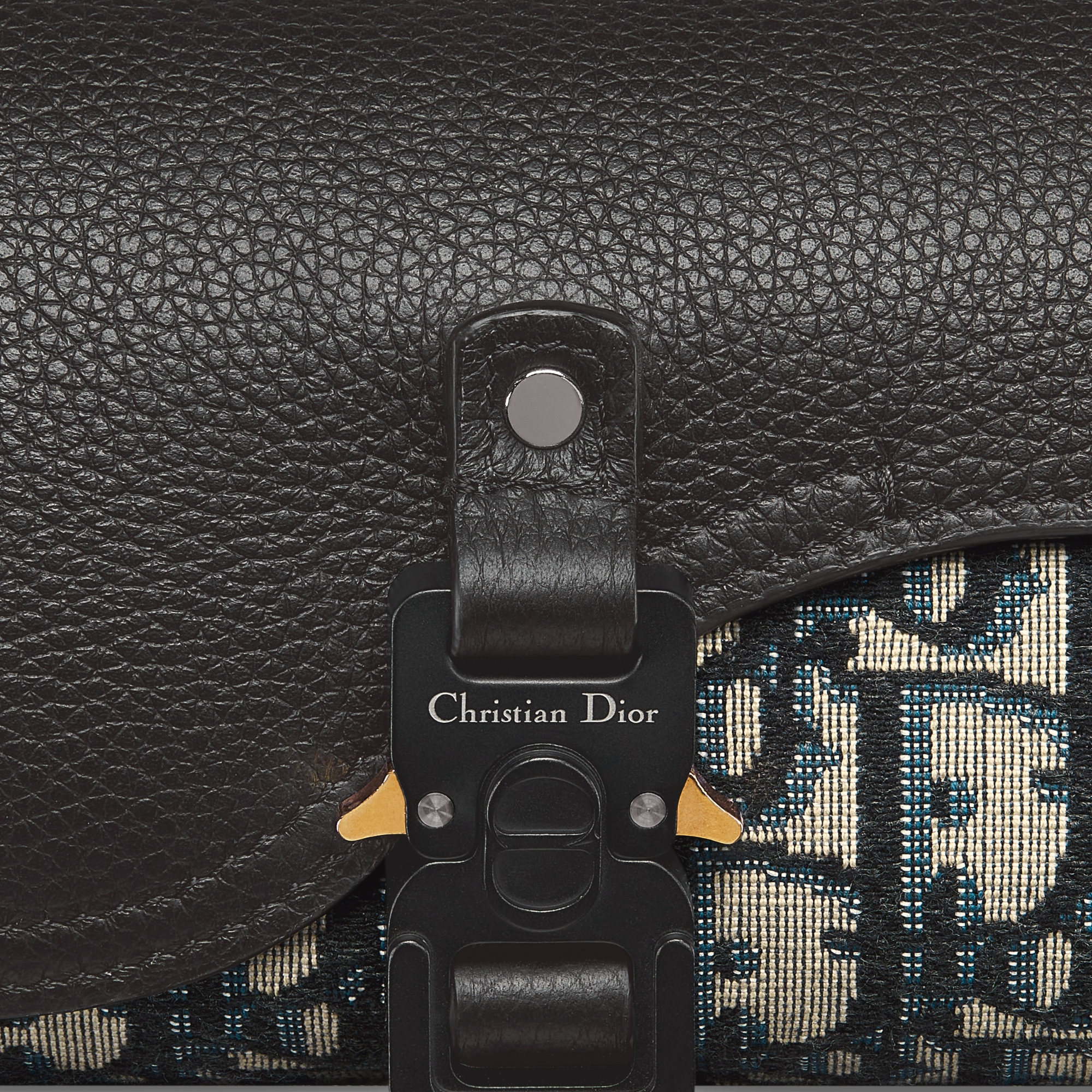 马鞍表盒 米色和黑色 Oblique 印花面料搭配黑色粒面牛皮革 E09