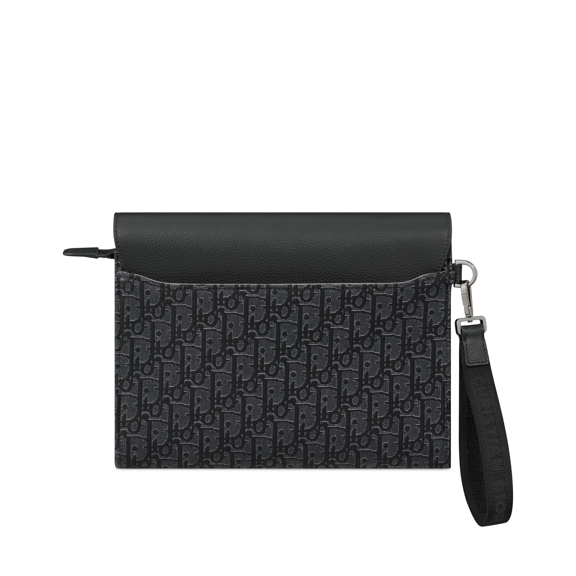 马鞍 A5 三角手拿包 银色调金属光泽 Oblique 印花面料和黑色粒面牛皮革 E08