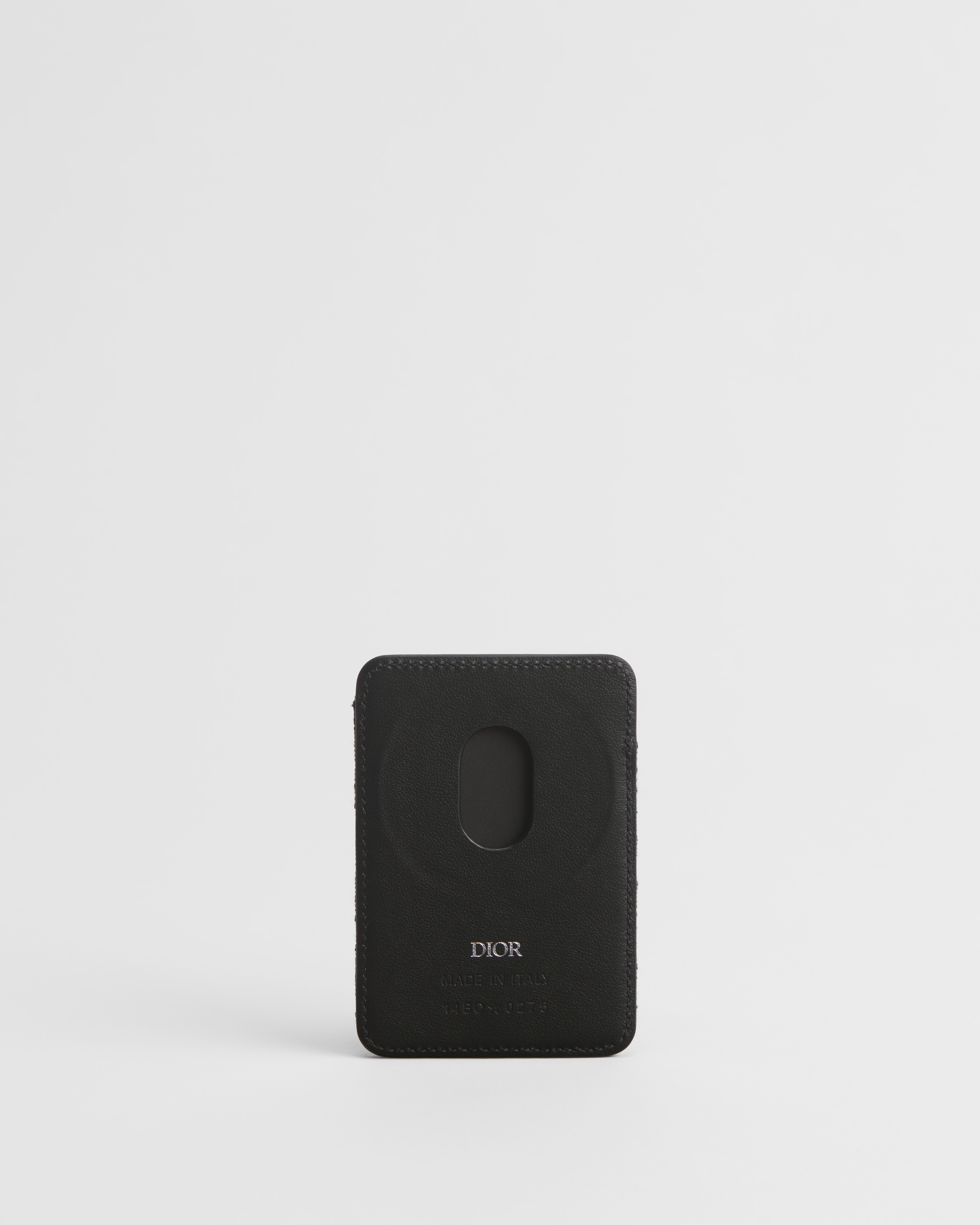 马鞍磁性卡夹 黑色细工镶嵌粒面牛皮革和黑色 Oblique 印花面料 E08