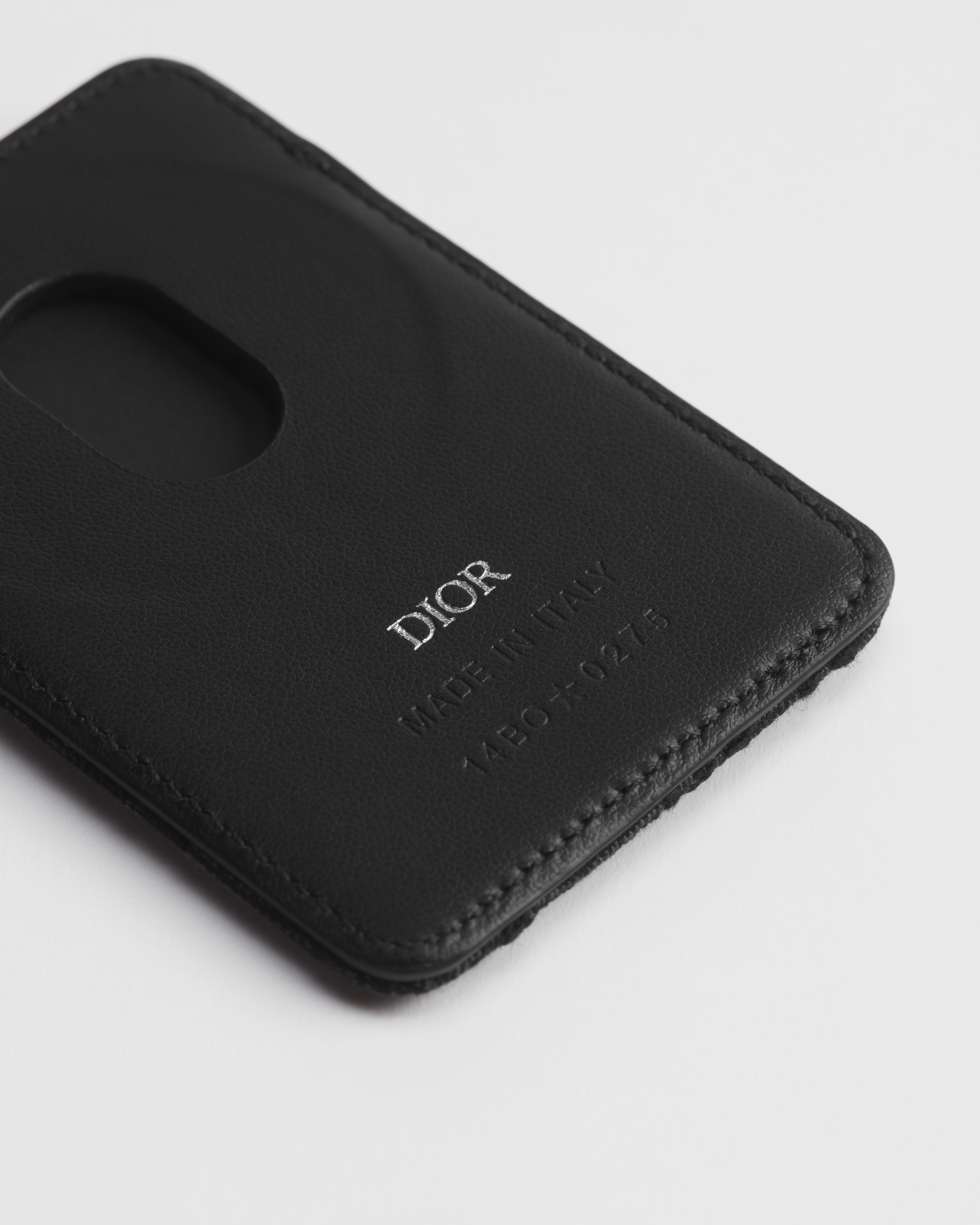 马鞍磁性卡夹 黑色细工镶嵌粒面牛皮革和黑色 Oblique 印花面料 E09