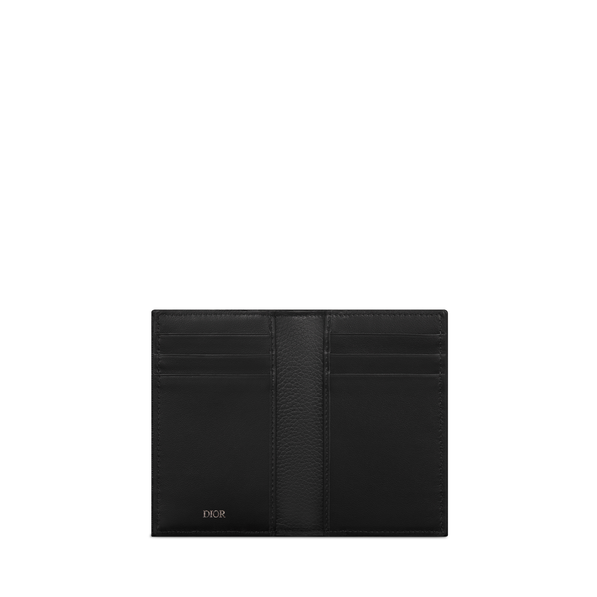 马鞍双折卡夹 黑色粒面牛皮革和黑色 Oblique 印花面料细工镶嵌 E07