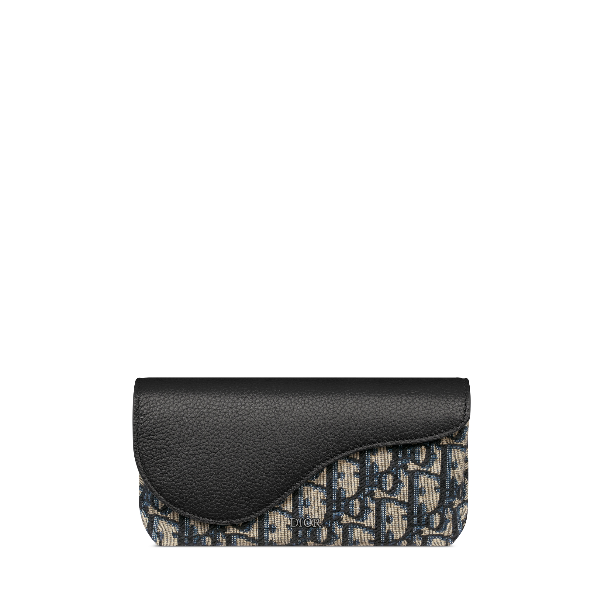 马鞍眼镜盒 米色和黑色 Oblique 印花面料和黑色粒面牛皮革 E01