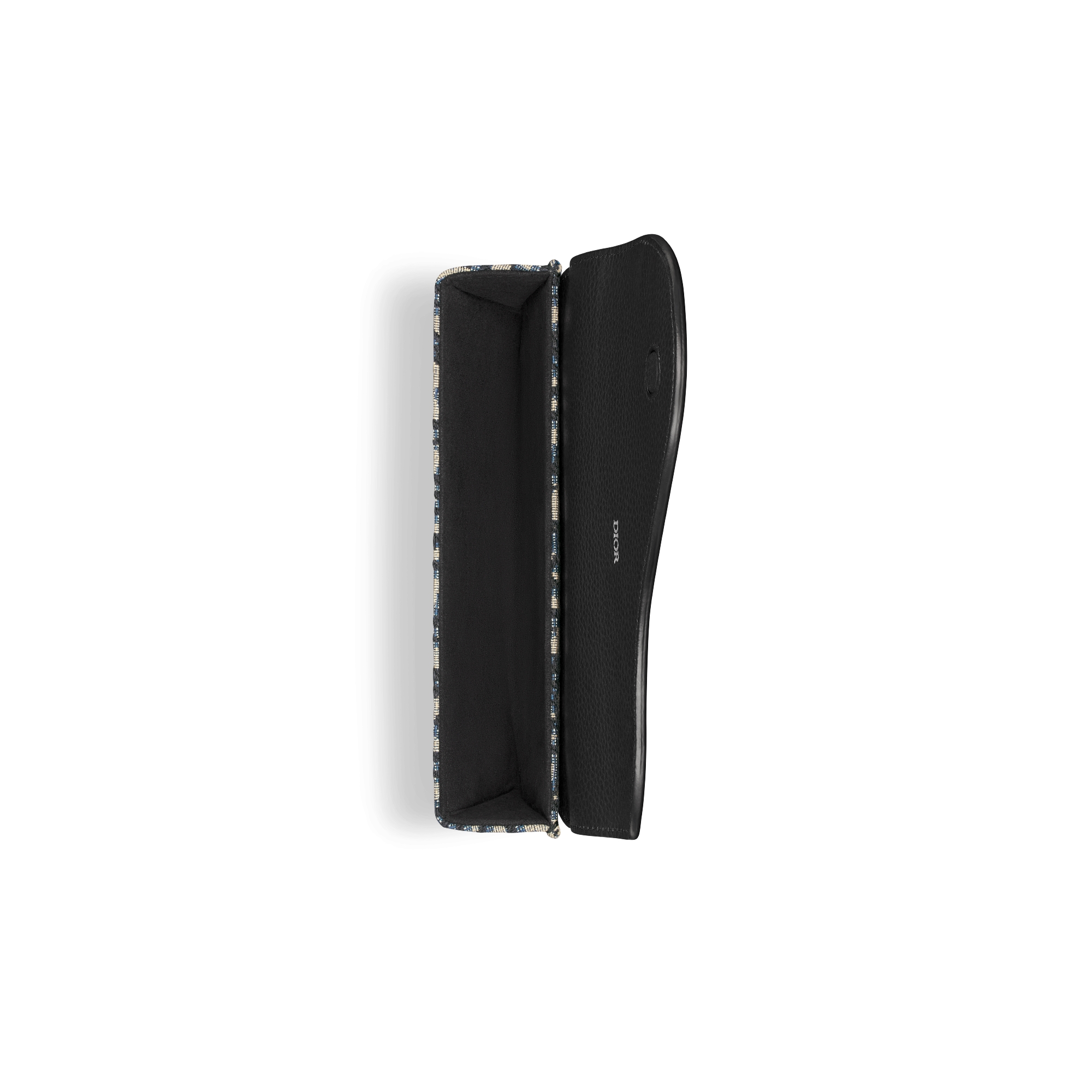 马鞍眼镜盒 米色和黑色 Oblique 印花面料和黑色粒面牛皮革 E06