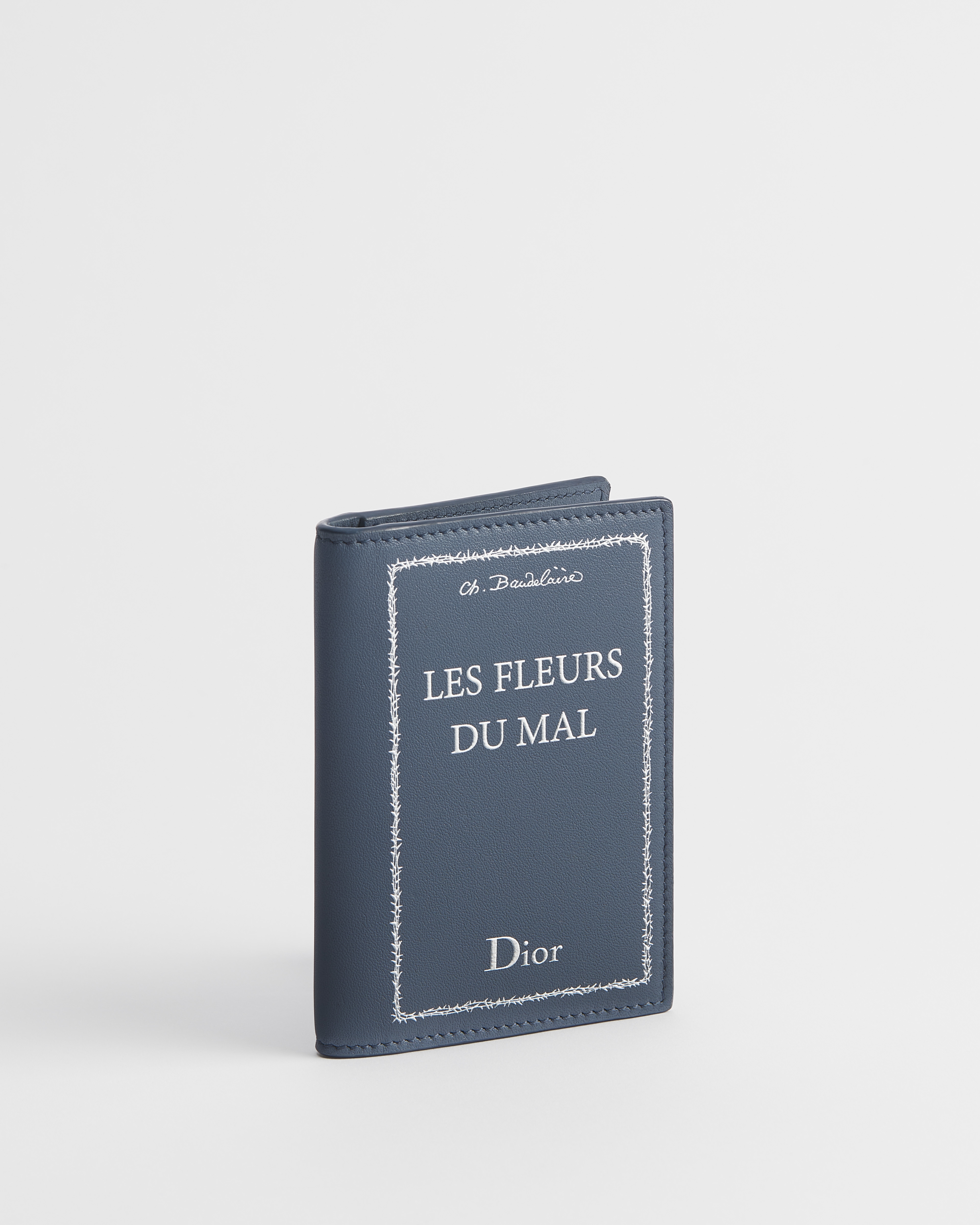 双折卡夹 蓝色牛皮革白色 Book Cover 压花图案 E03