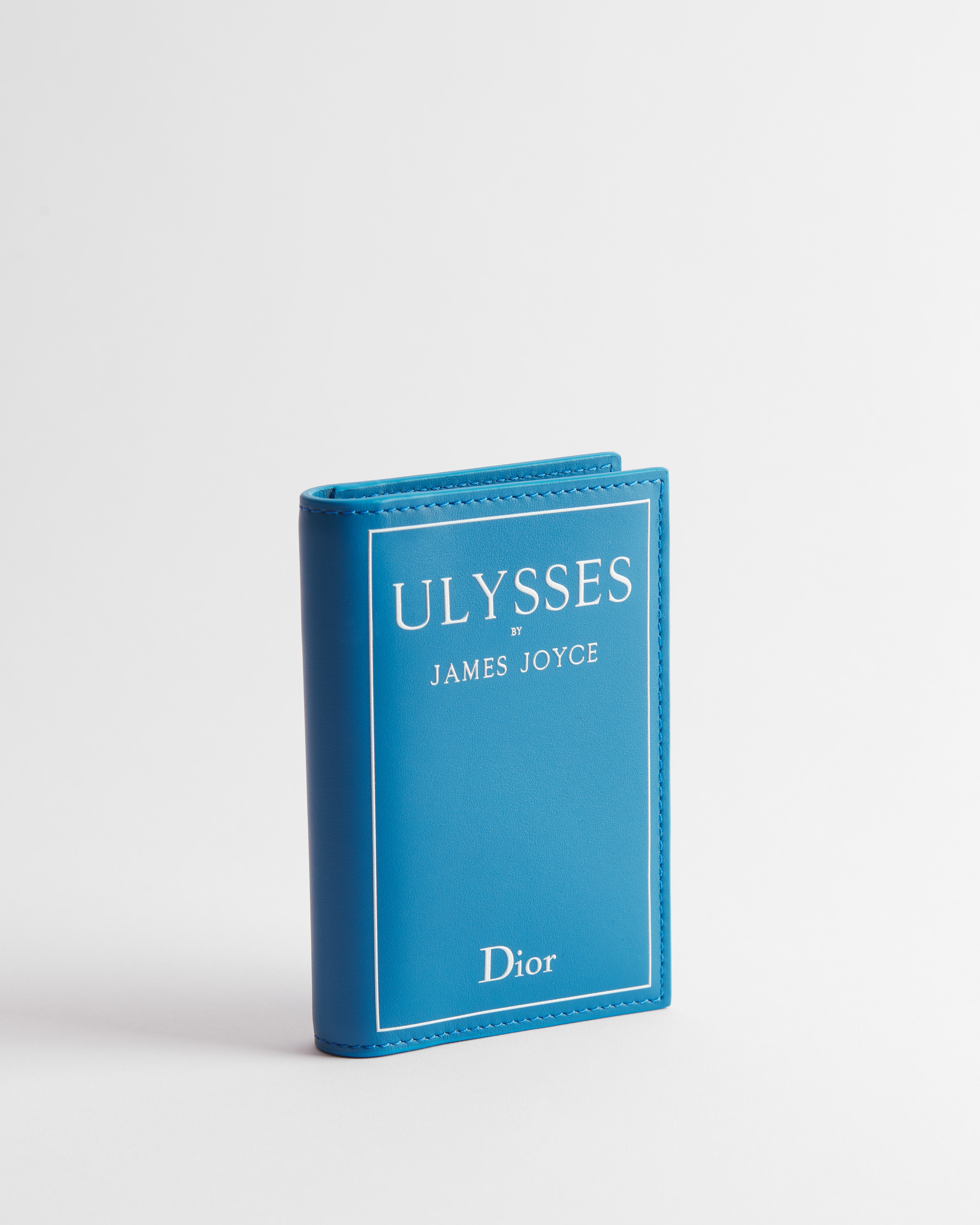 双折卡夹 淡蓝色牛皮革白色 Book Cover 压花图案 E03