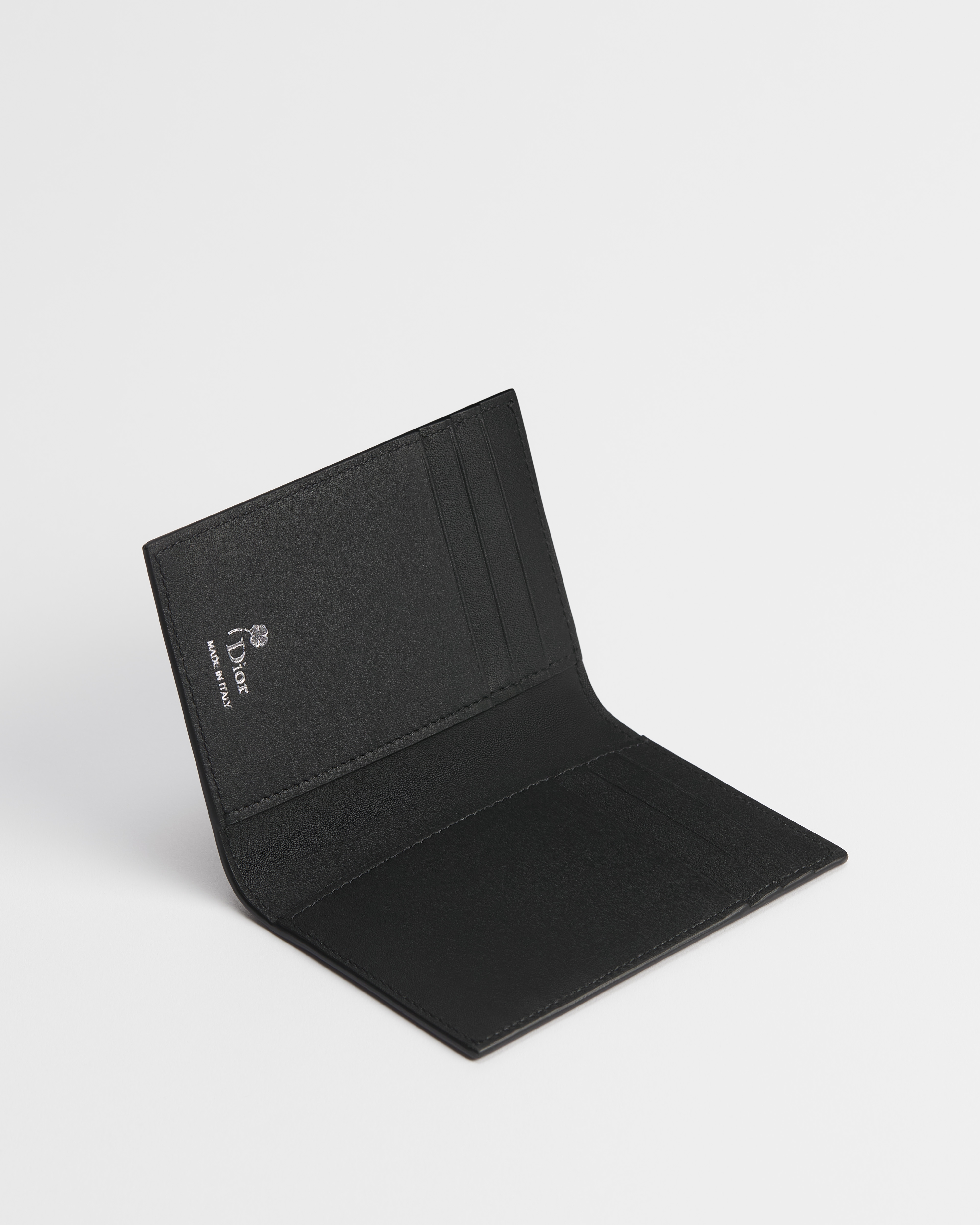 双折卡夹 黑色牛皮革白色 Book Cover 压花图案 E07