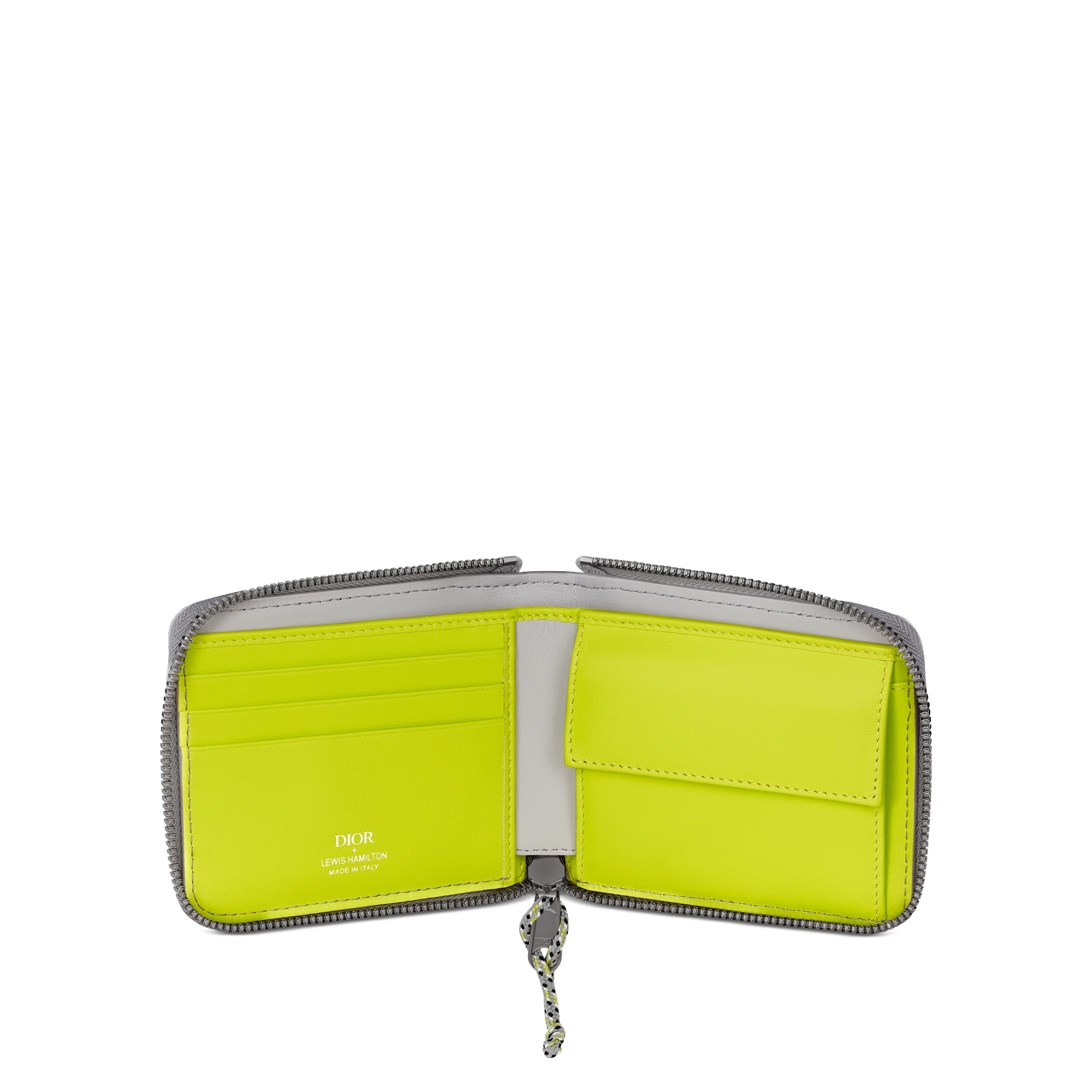 DIOR AND LEWIS HAMILTON 拉链式钱包 银色调 Oblique 印花反光锦纶 E07