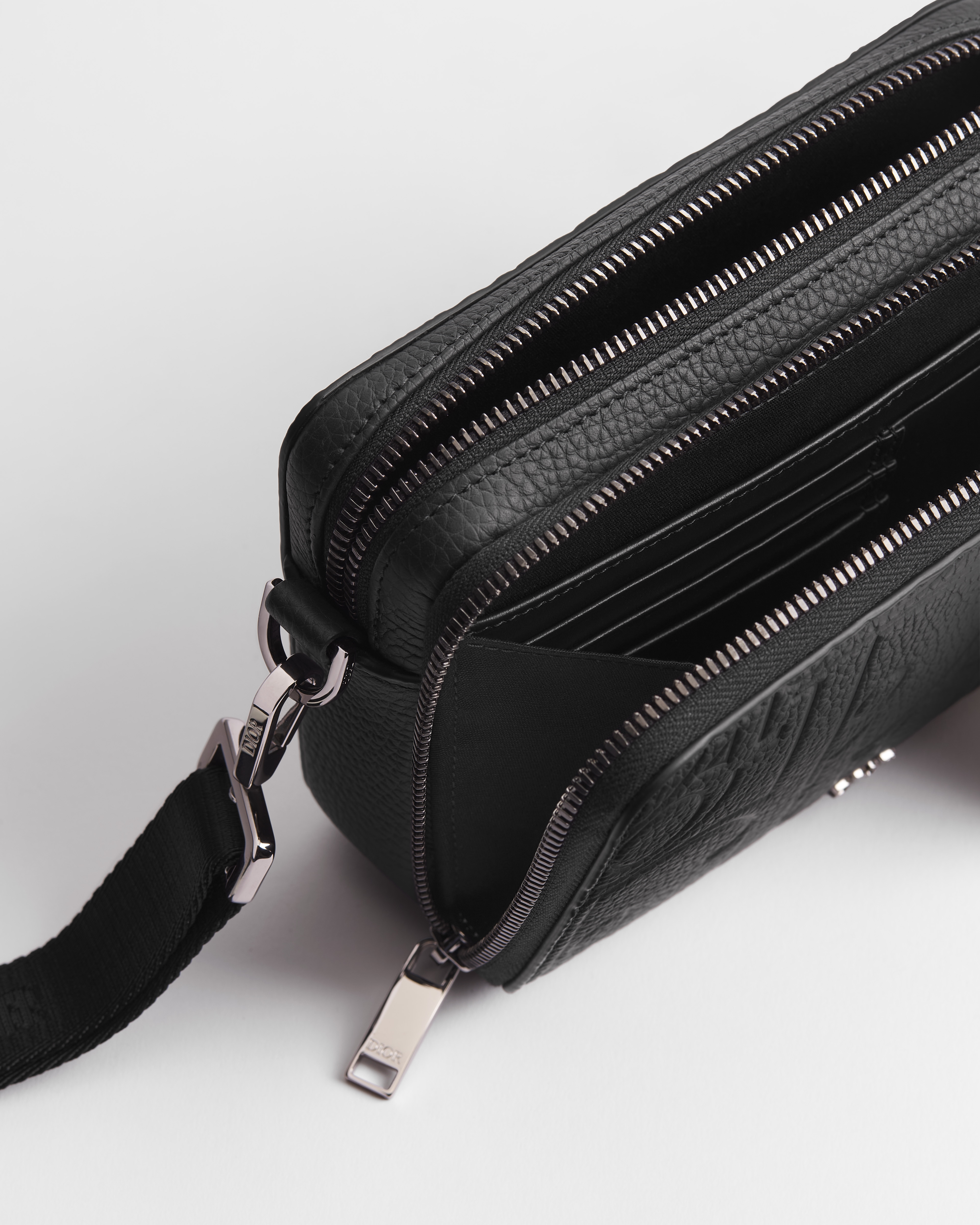 拉链手拿包（附肩带） 黑色 Dior Gravity 印花效果皮革 E06