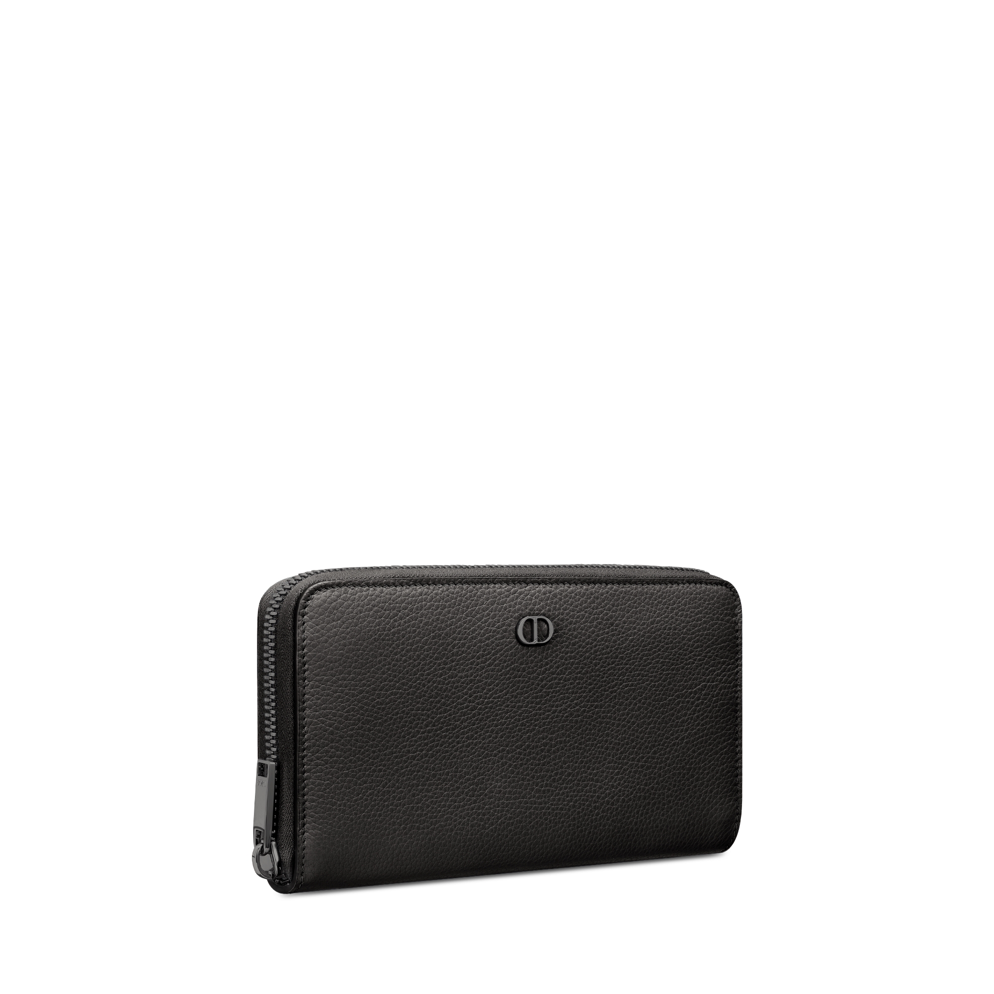 长款拉链式钱包 黑色粒面牛皮革 CD Icon 标志 E03