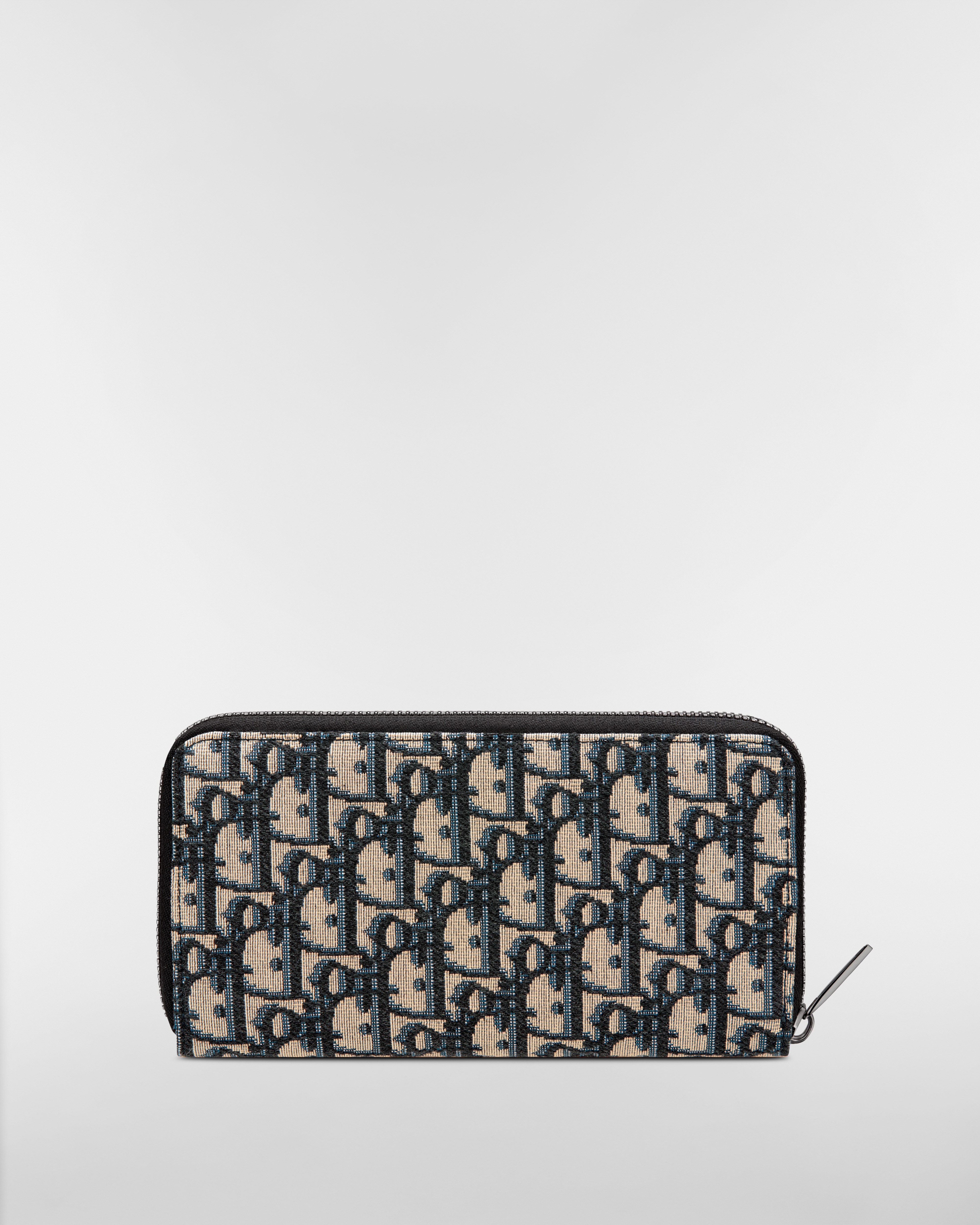 长款拉链式钱包米色和黑色Oblique 印花面料| DIOR