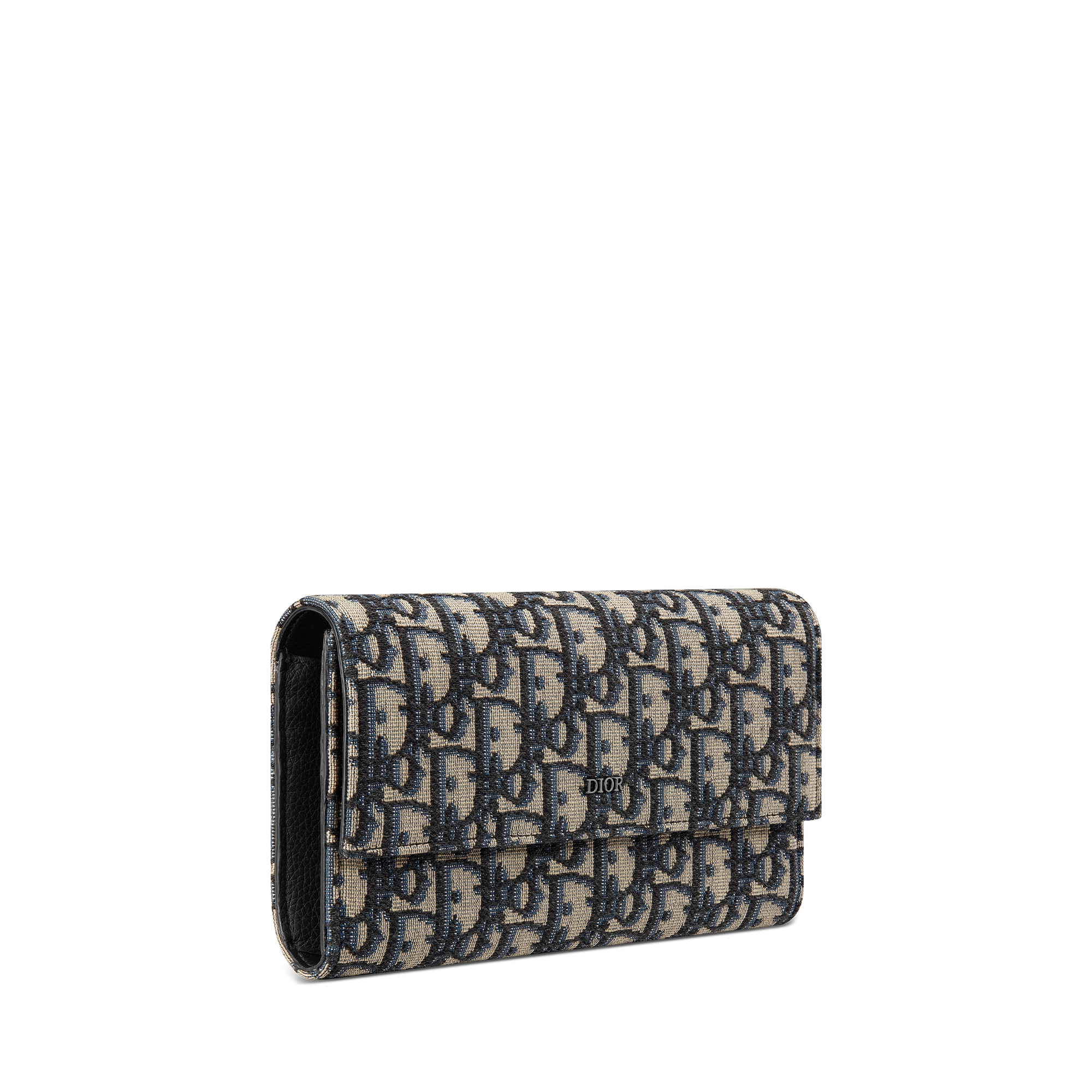 长款翻盖钱包 米色和黑色 Oblique 印花面料 E03