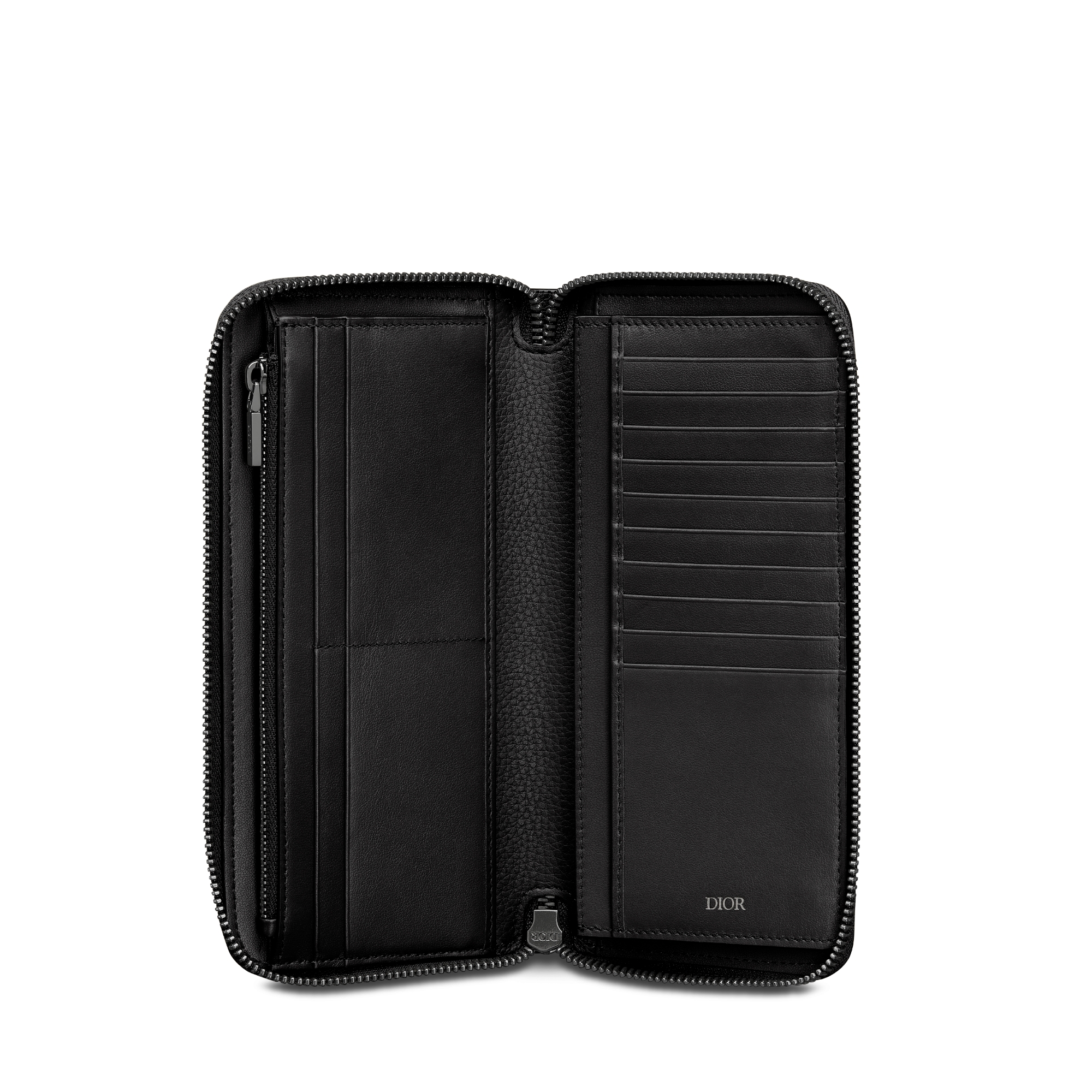 竖版长款拉链式钱包 黑色粒面牛皮革 CD Icon 标志 E07