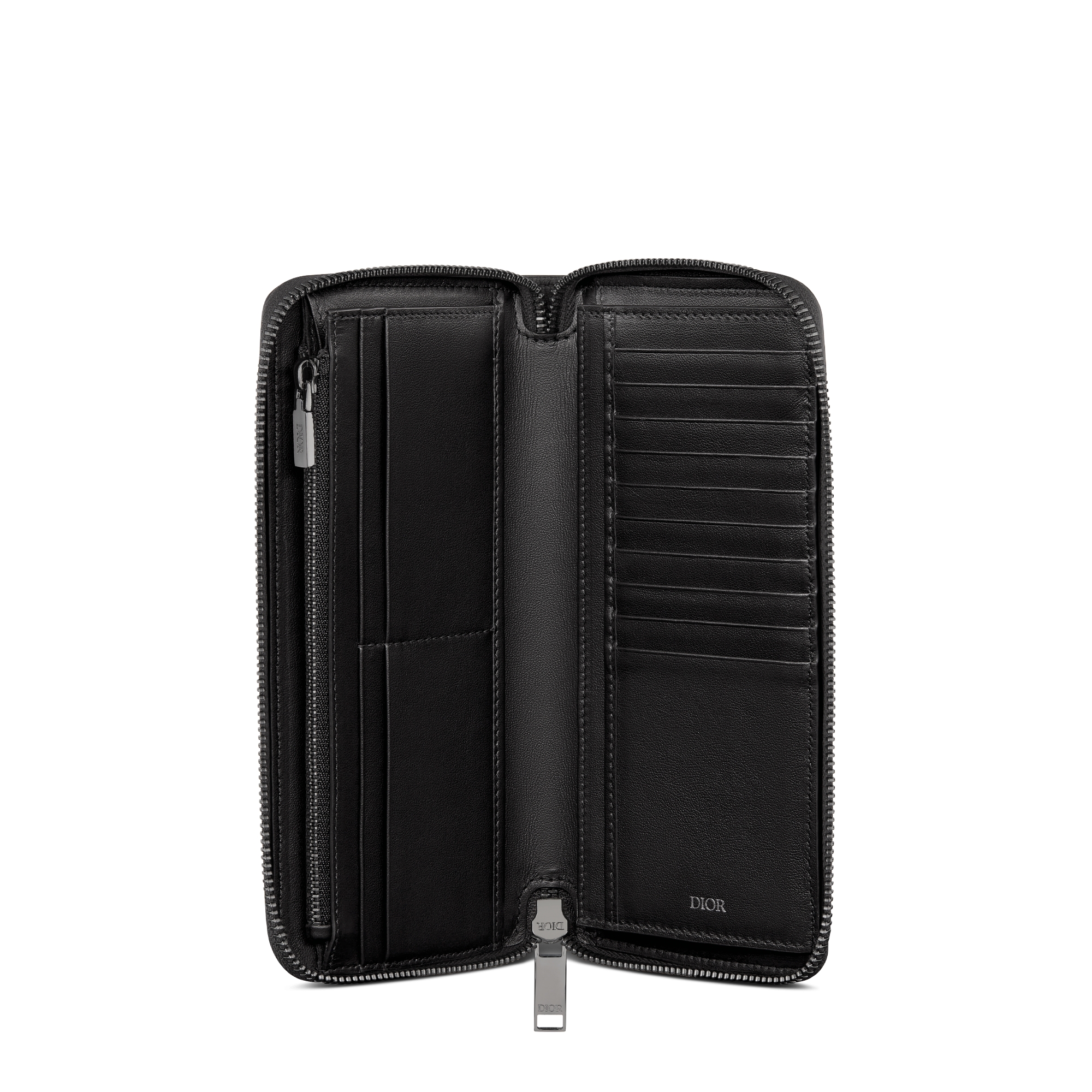 竖版长款拉链式钱包 黑色 Oblique 印花面料 E07