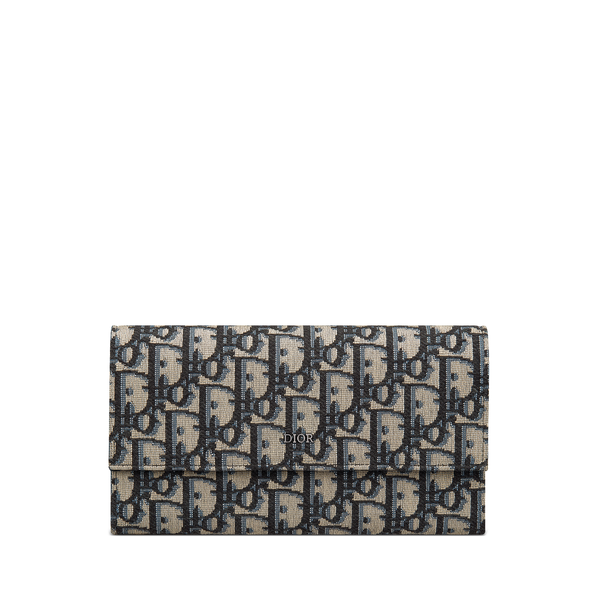 长款翻盖钱包 米色和黑色 Oblique 印花面料 E01