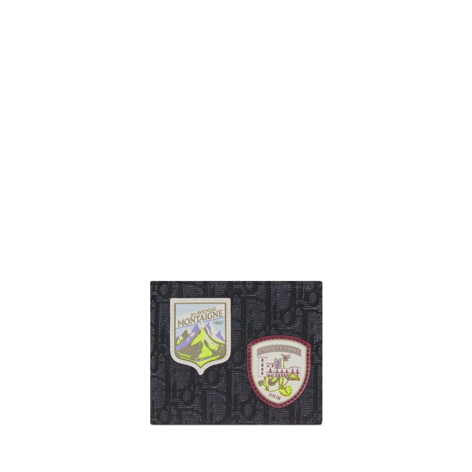 双折钱包 黑色 Oblique 印花面料和多色 Dior Mountain 图案补丁 E01