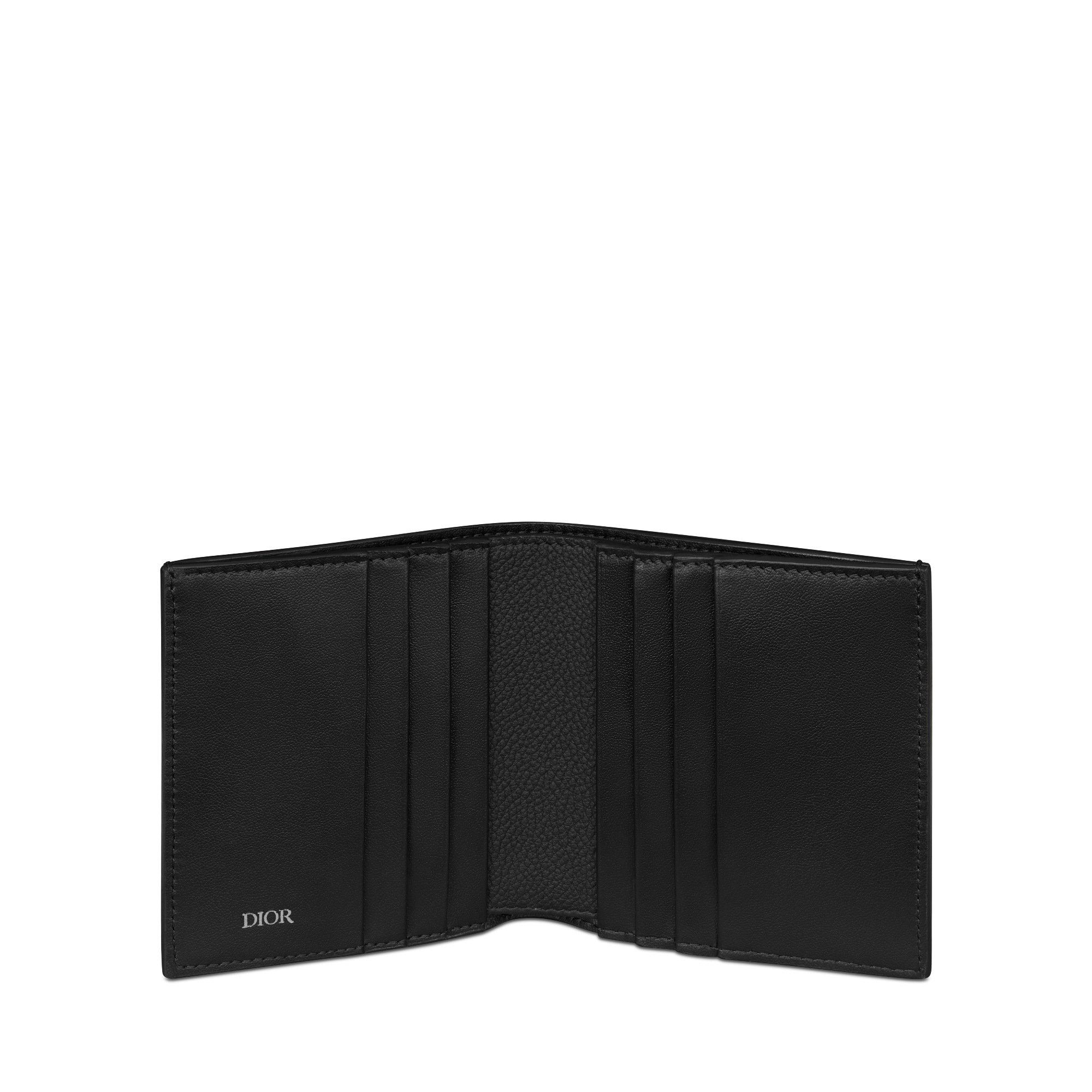 竖版双折钱包 黑色 Dior Gravity 印花效果皮革和黑色光滑牛皮革 E07