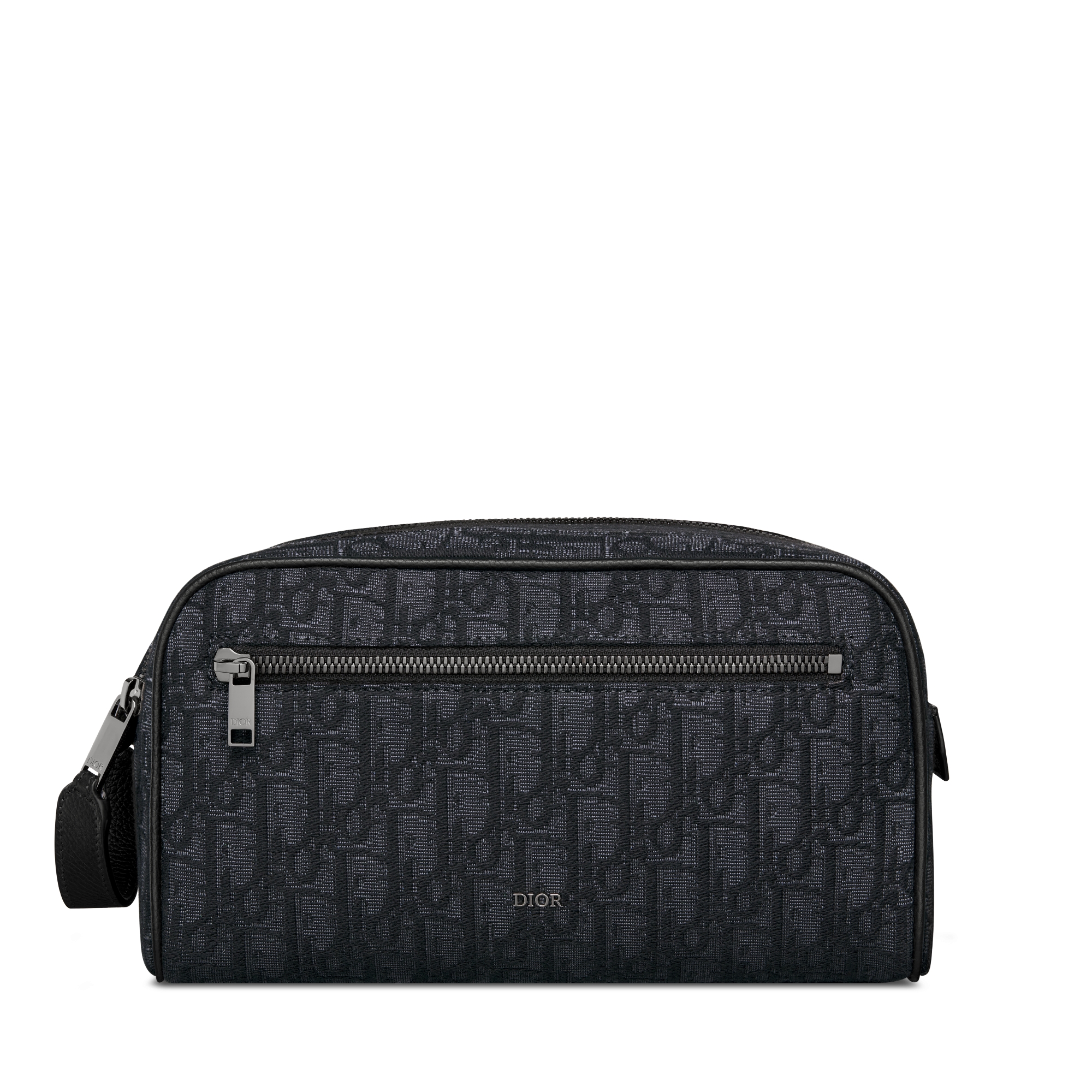 洗漱包 黑色 Oblique 印花面料和黑色粒面牛皮革 E01