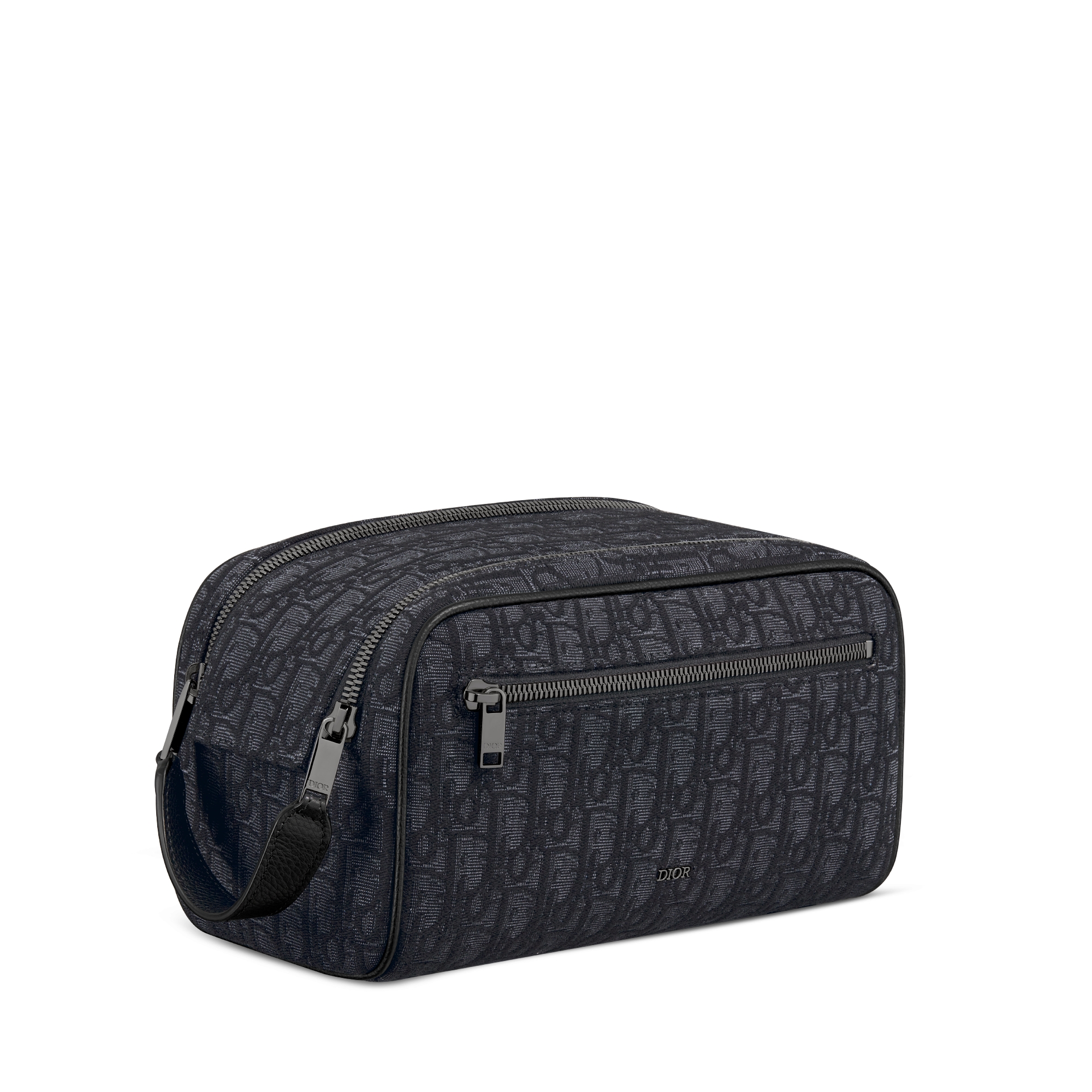 洗漱包 黑色 Oblique 印花面料和黑色粒面牛皮革 E03