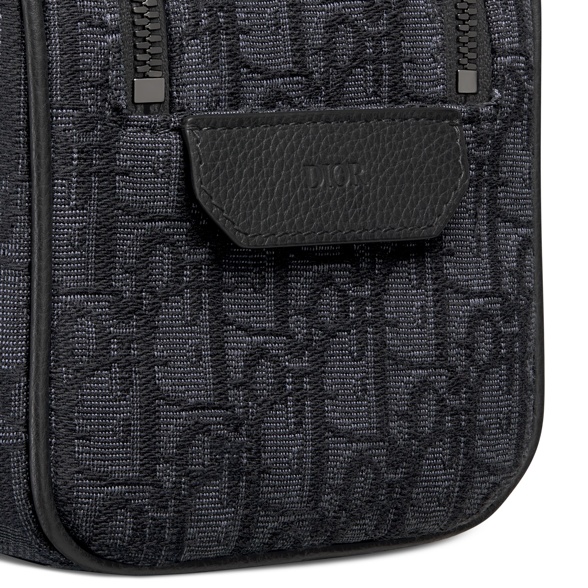 洗漱包 黑色 Oblique 印花面料和黑色粒面牛皮革 E09