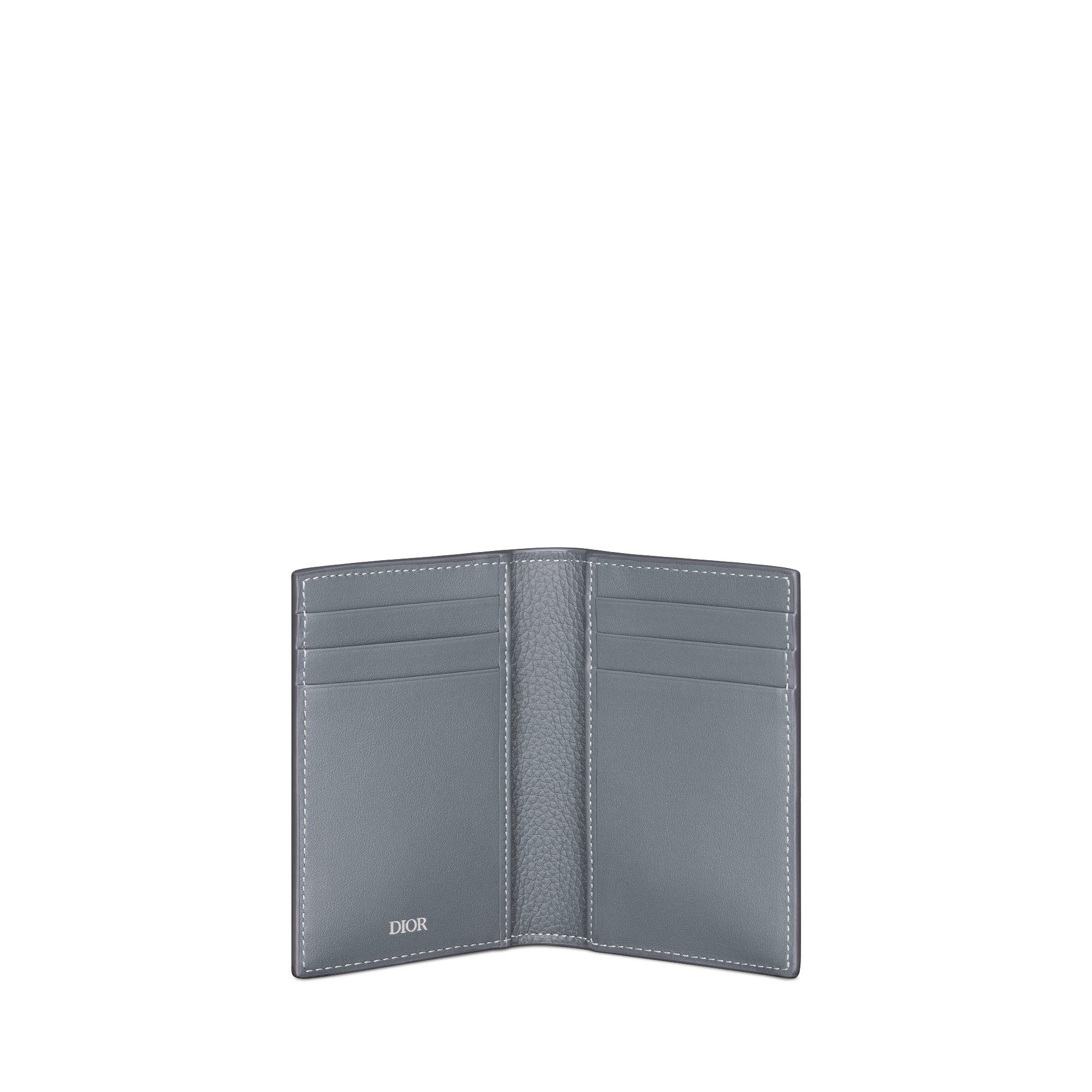 竖版双折卡夹 深灰色粒面牛皮革和深灰色光滑牛皮革 CD Icon 标志 E07