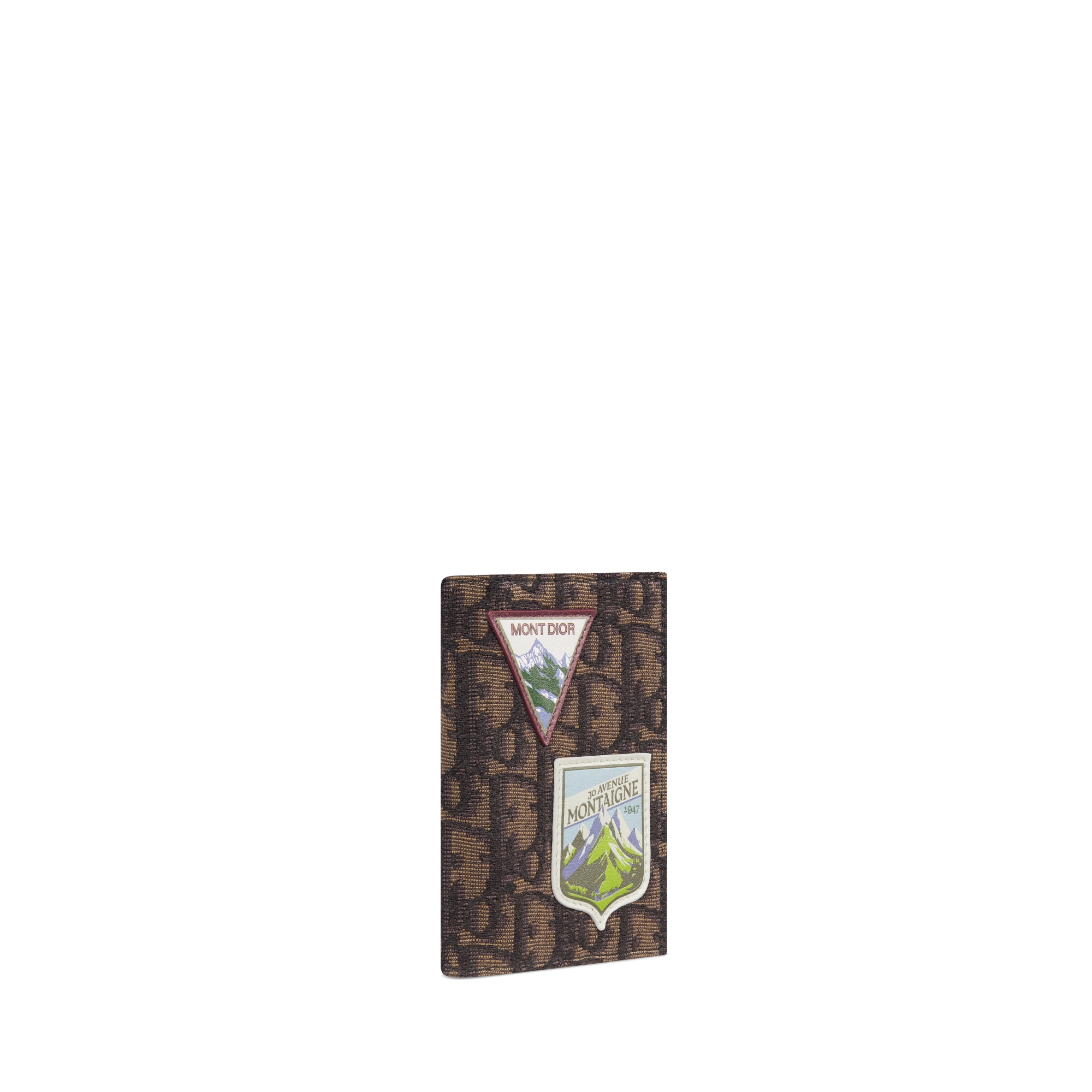 竖版双折卡夹 棕色 Oblique 印花面料和多色 Dior Mountain 图案补丁 E03
