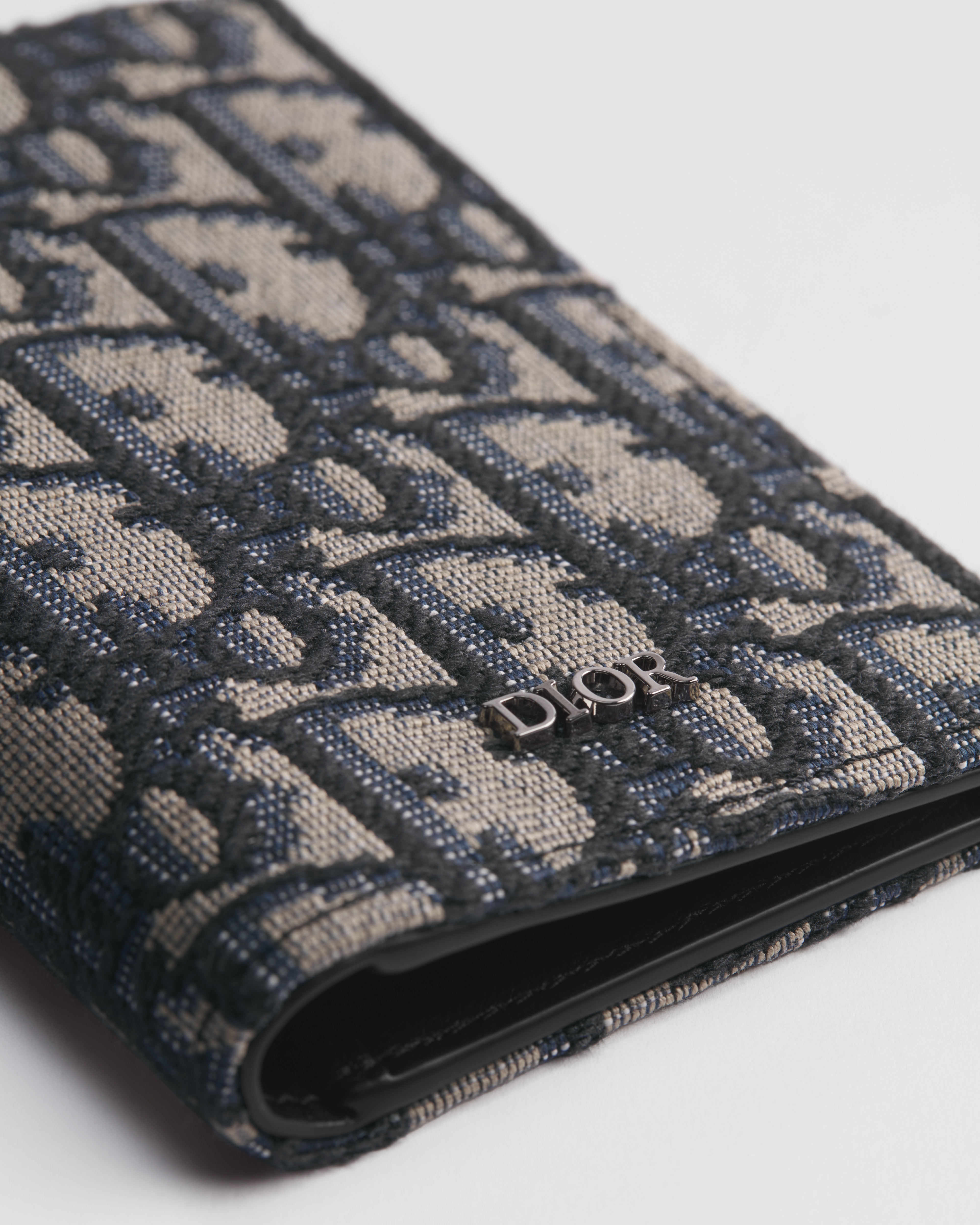 双折卡夹 米色和黑色 Oblique 印花面料 E09