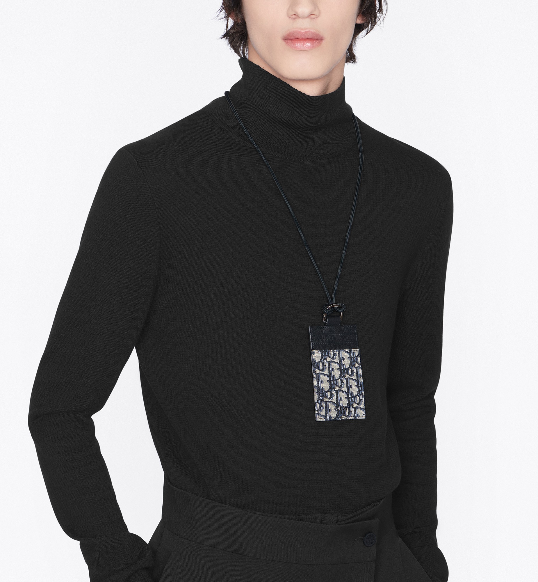 竖版卡夹 米色和黑色 Oblique 印花面料 E11