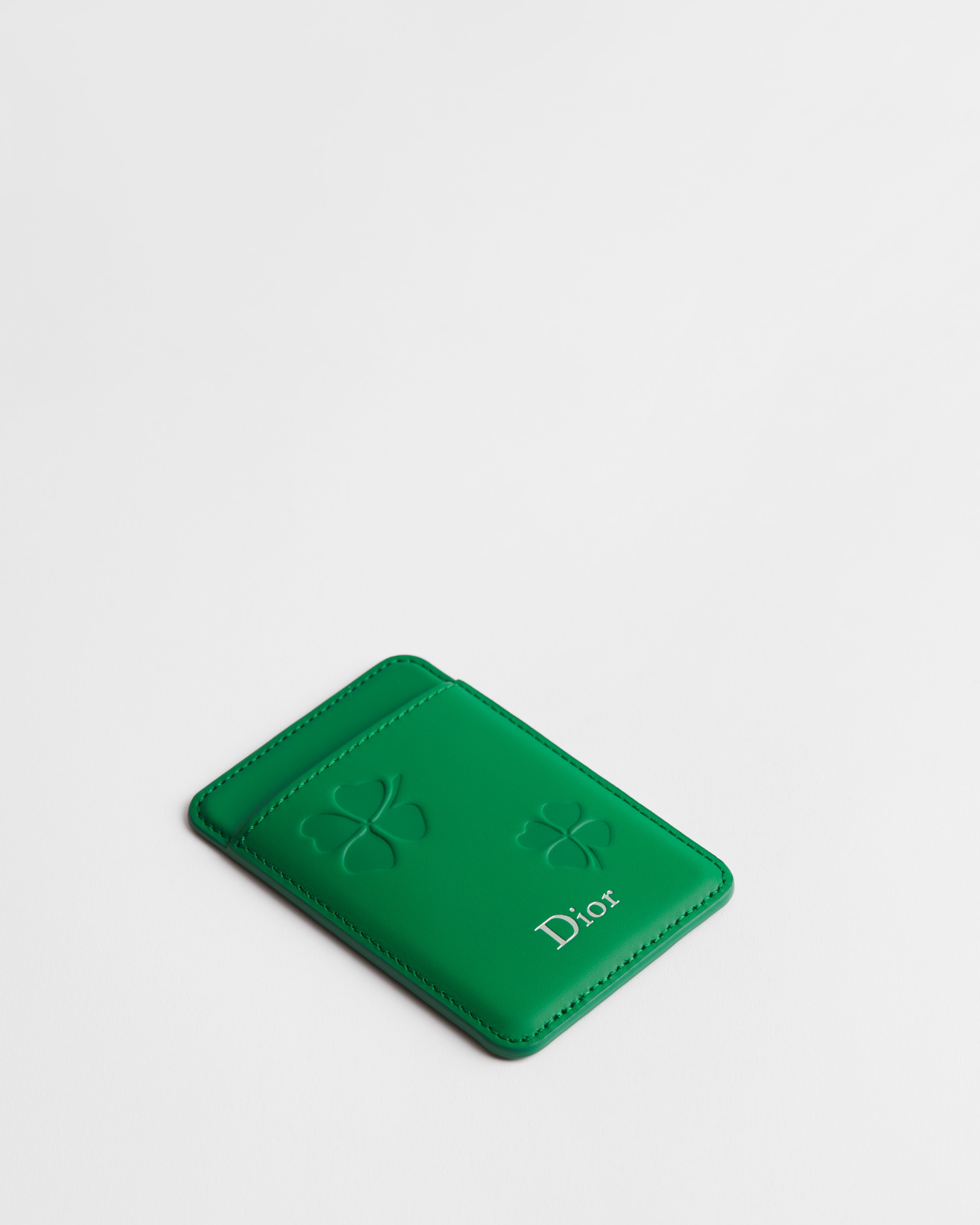 磁性卡夹 亮绿色牛皮革 Dior Clover 压花图案 E03