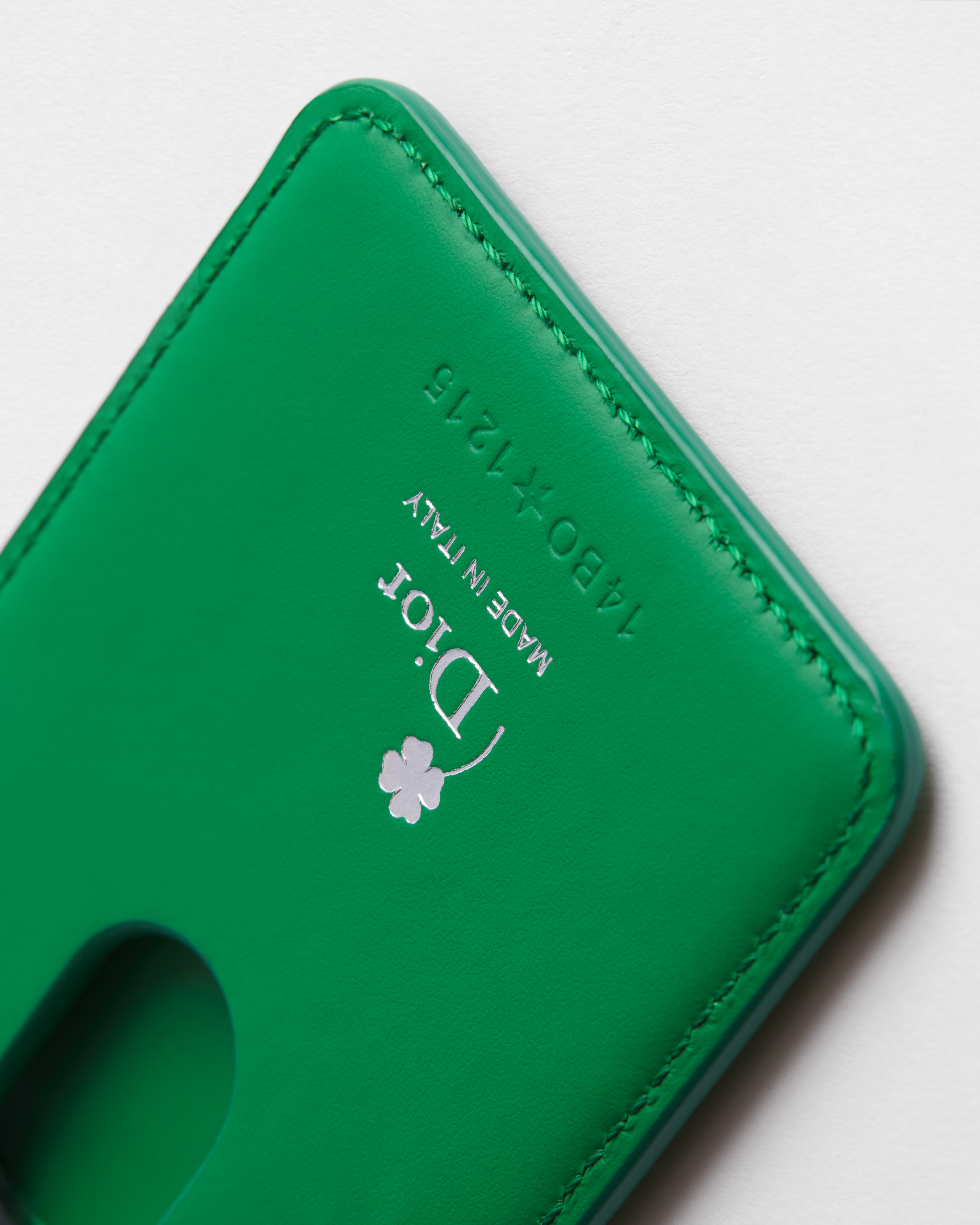 磁性卡夹 亮绿色牛皮革 Dior Clover 压花图案 E09
