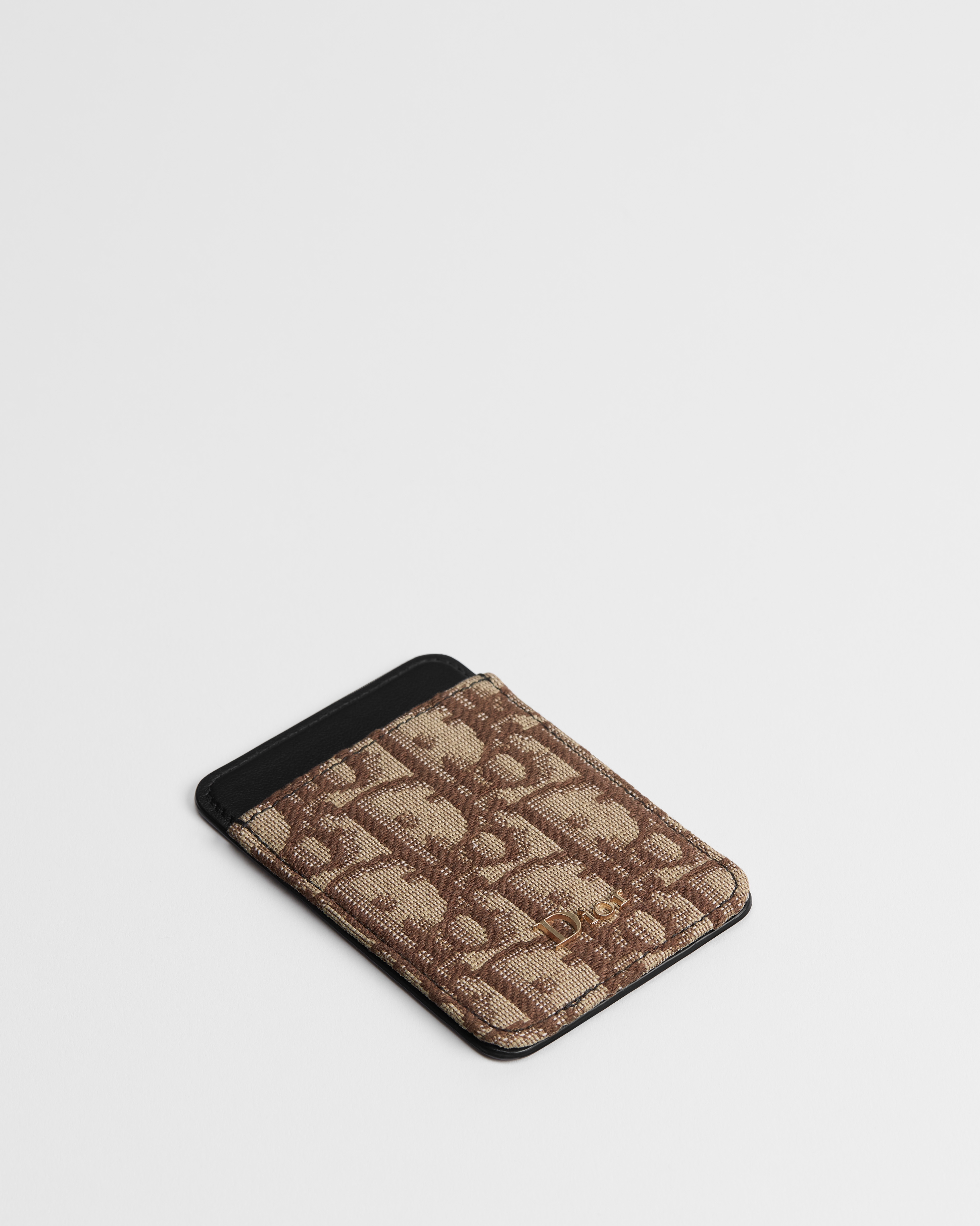 磁性卡夹 棕色 Oblique 印花和黑色光滑牛皮革 E03