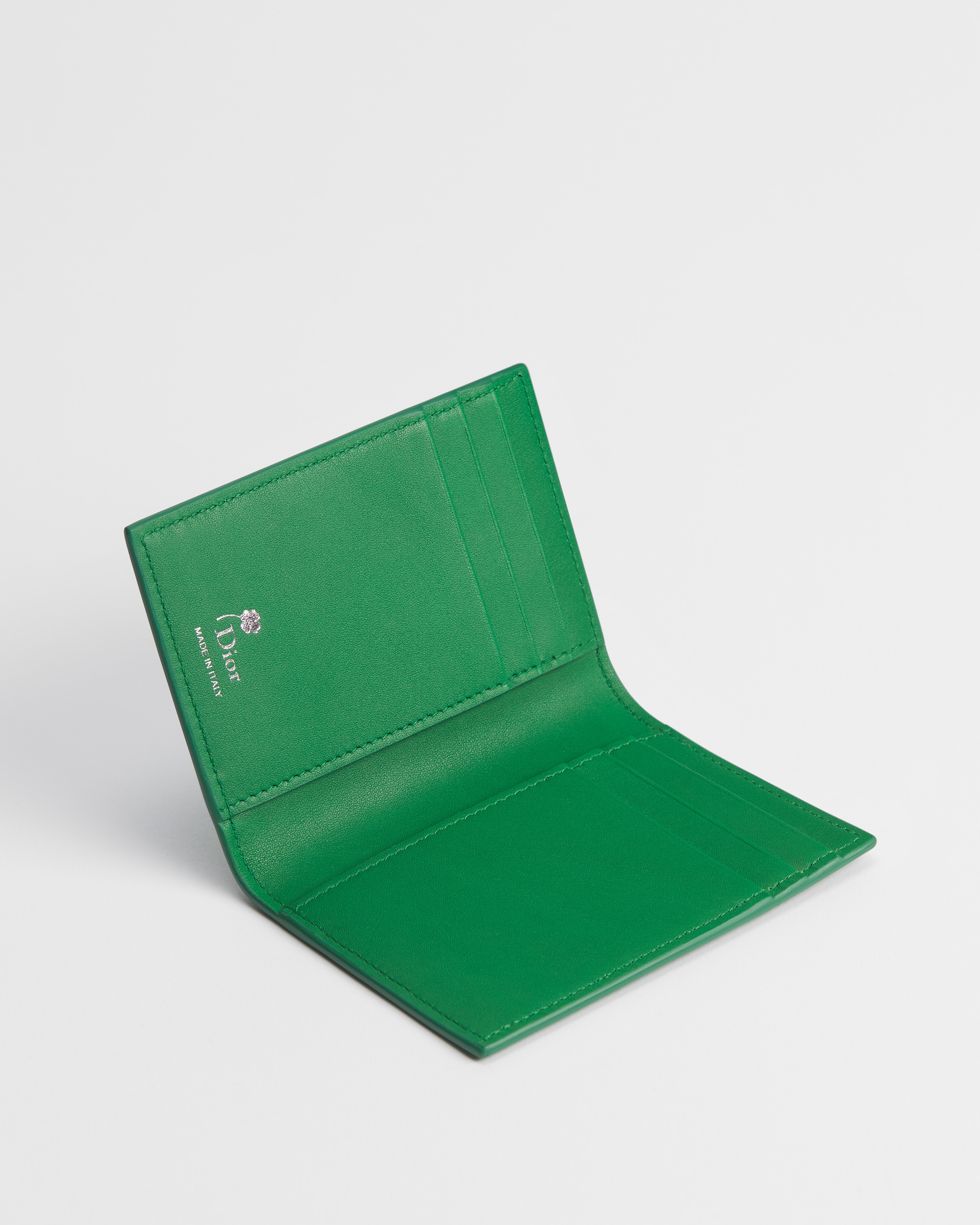 双折卡夹 亮绿色牛皮革 Dior Clover 压花图案 E07